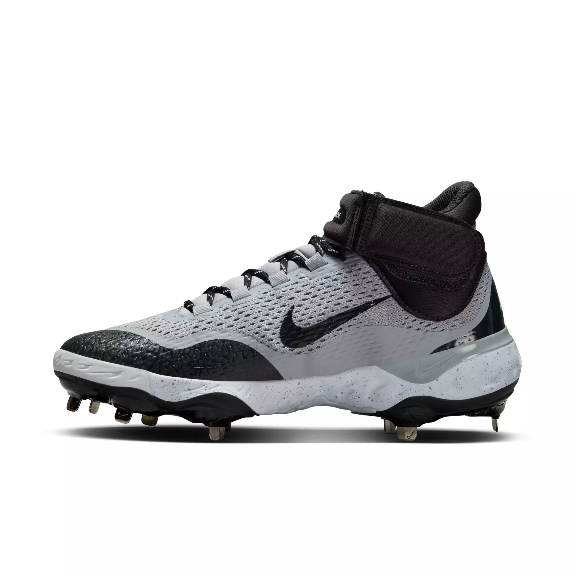 Nike Alpha Huarache Elite 4 Mid "Wolf Grey/Dk Smoke Grey/White" Men's Baseball Cleat - GREY/BLACK