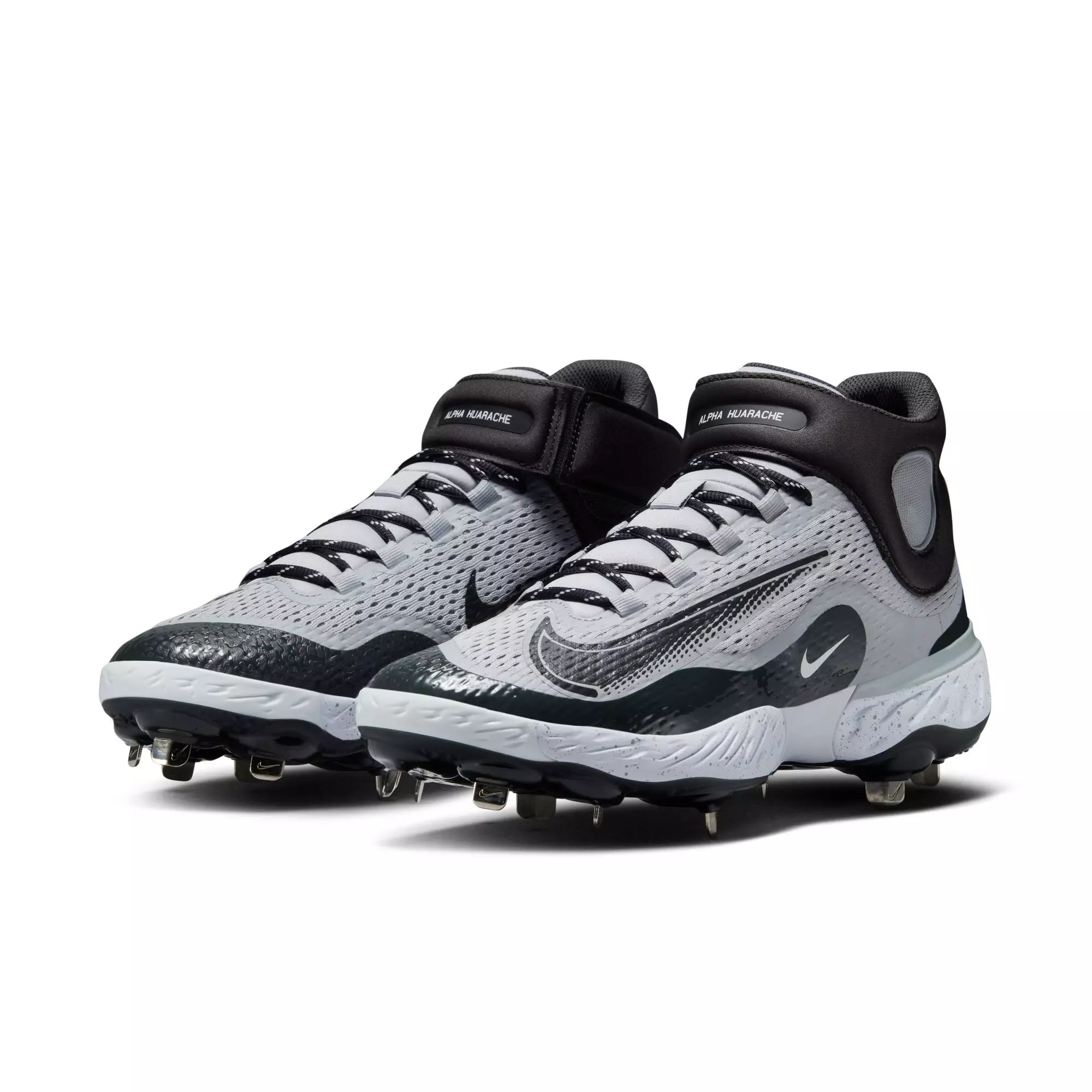 Nike Alpha Huarache Elite 4 Mid "Wolf Grey/Dk Smoke Grey/White" Men's Baseball Cleat - GREY/BLACK