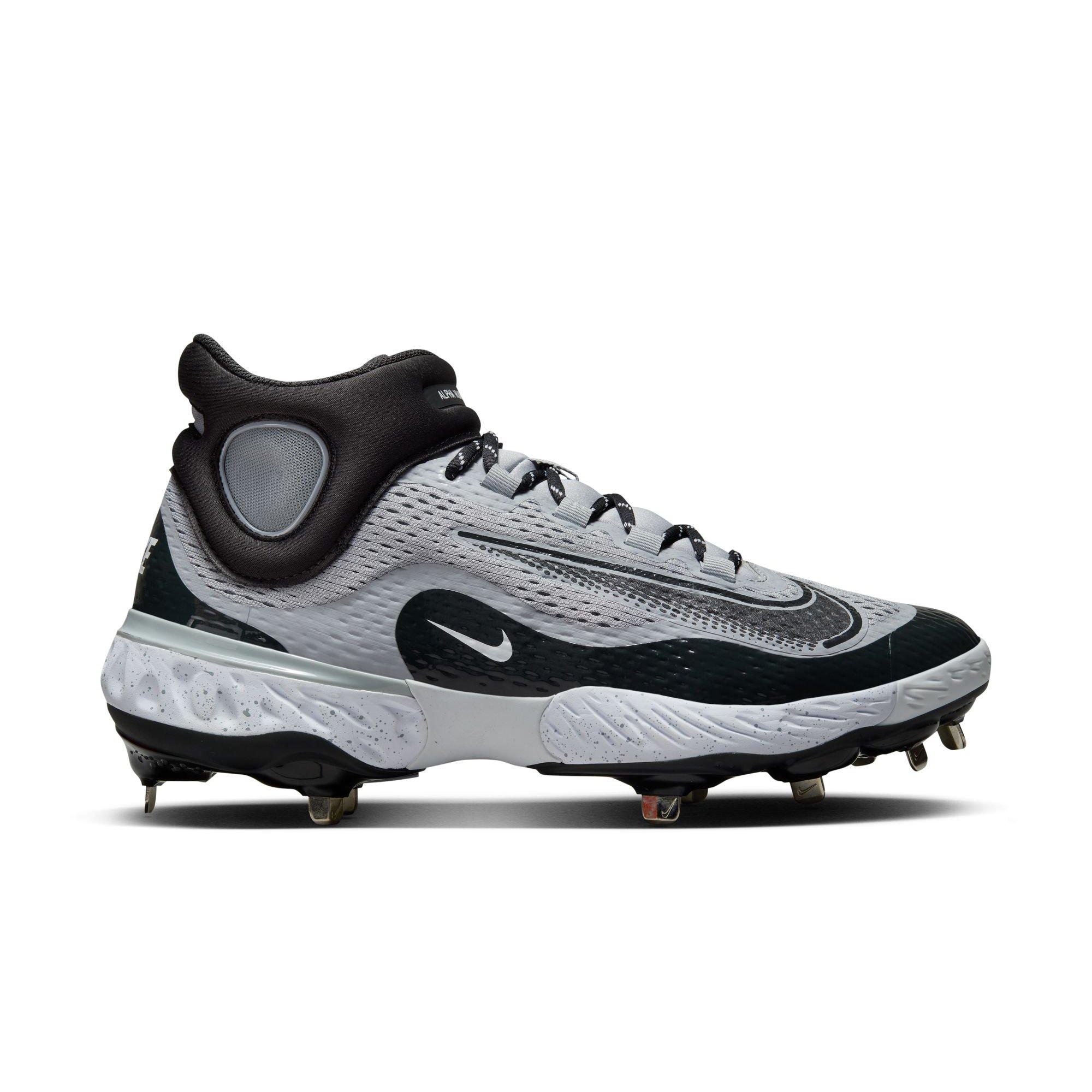 Nike Alpha Huarache Elite 4 Mid "Wolf Grey/Dk Smoke Grey/White" Men's Baseball Cleat - GREY/BLACK Thumbnail View 1