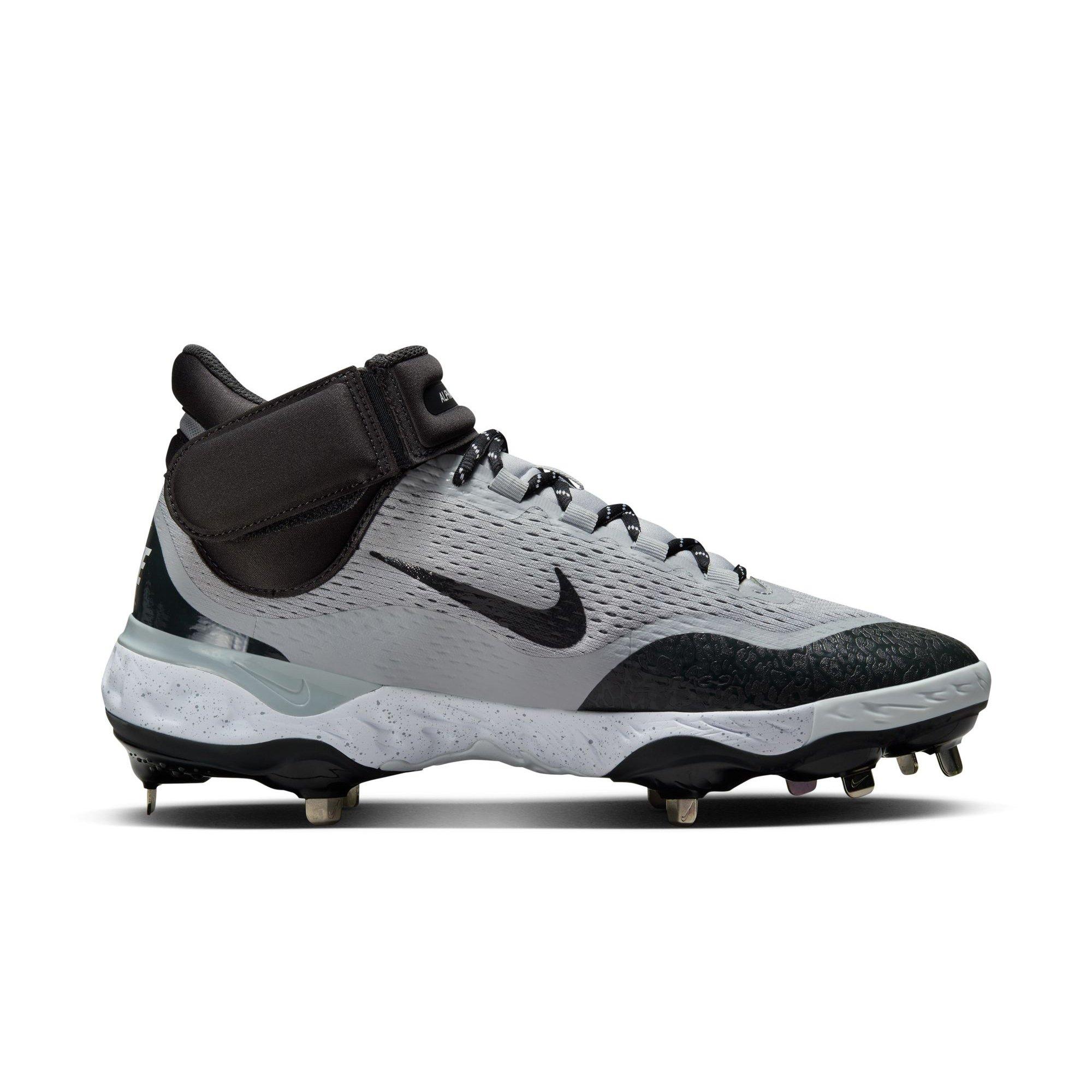 Nike Alpha Huarache Elite 4 Mid "Wolf Grey/Dk Smoke Grey/White" Men's Baseball Cleat - GREY/BLACK Thumbnail View 2