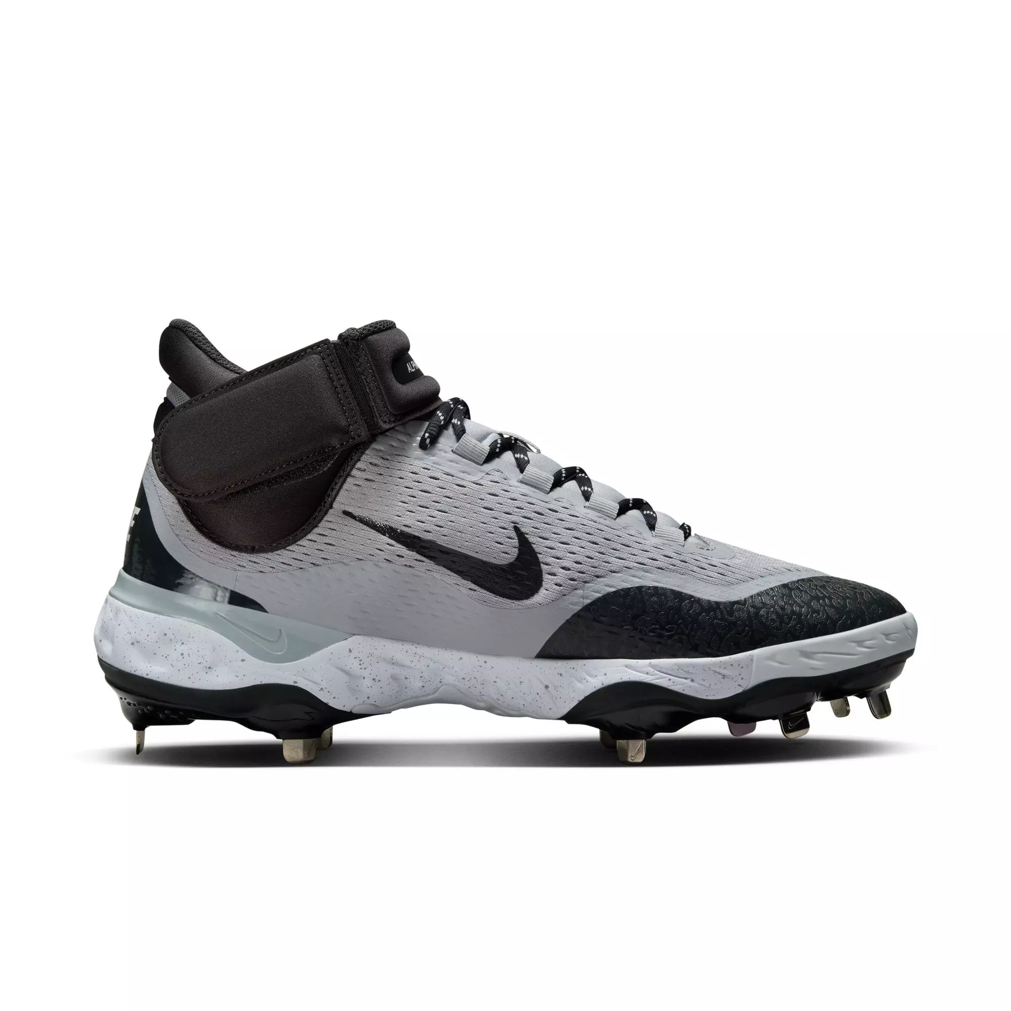 Nike Alpha Huarache Elite 4 Mid "Wolf Grey/Dk Smoke Grey/White" Men's Baseball Cleat