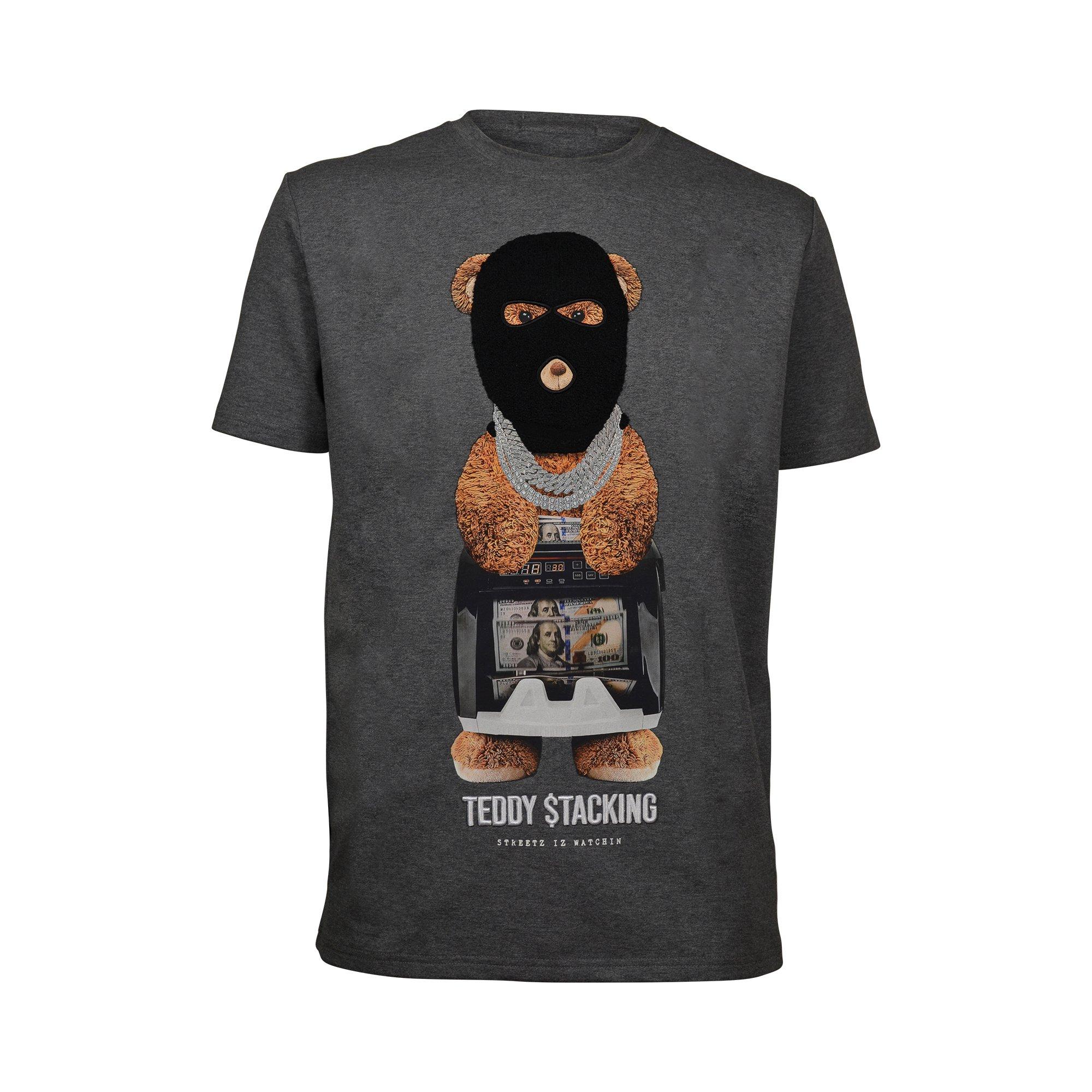 Streetz Iz Watchin Men's Teddy Stackin Tee - Dk Grey - DARK GREY Thumbnail View 1