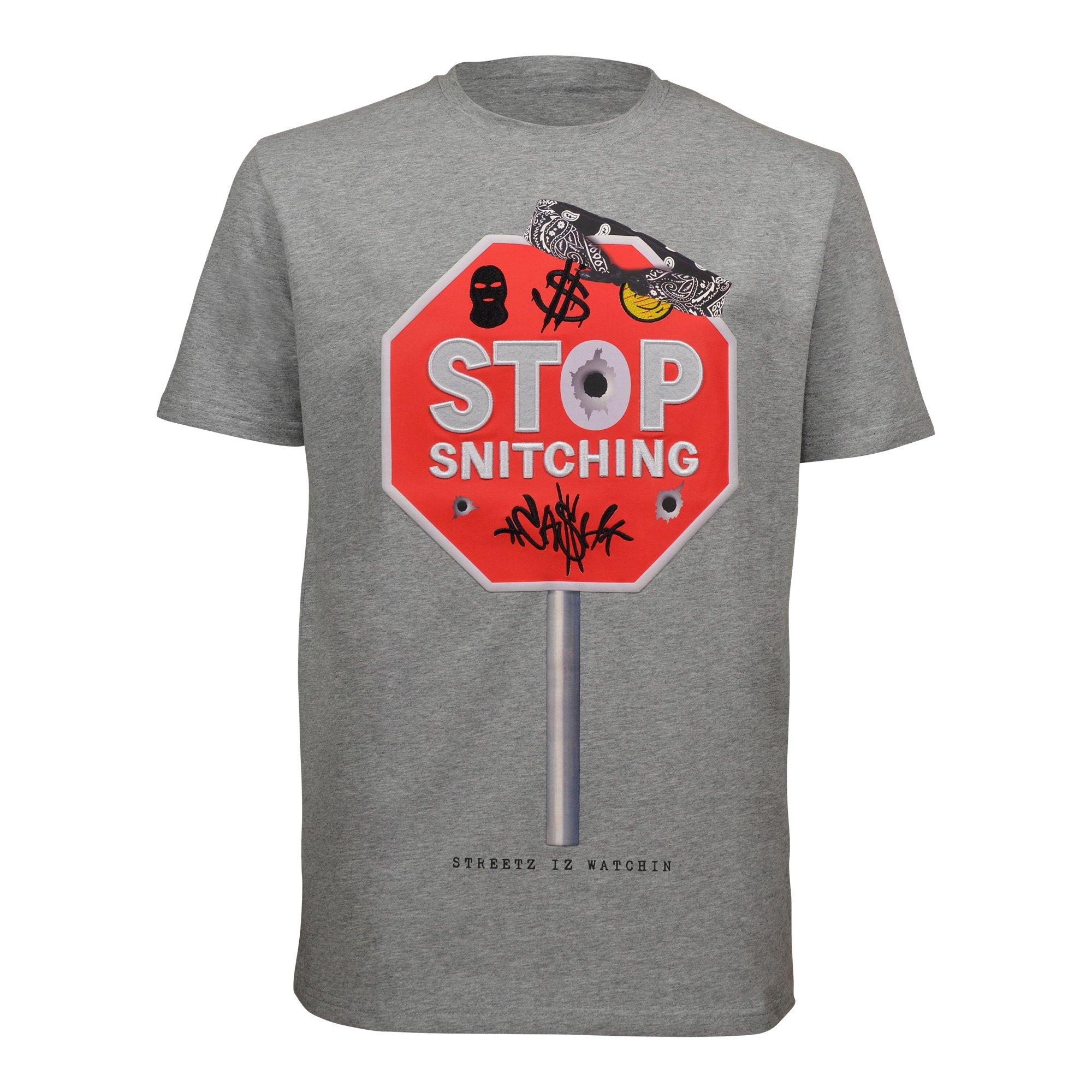 Streetz Iz Watchin Men's Stop Snitchin' Tee - GREY Thumbnail View 1