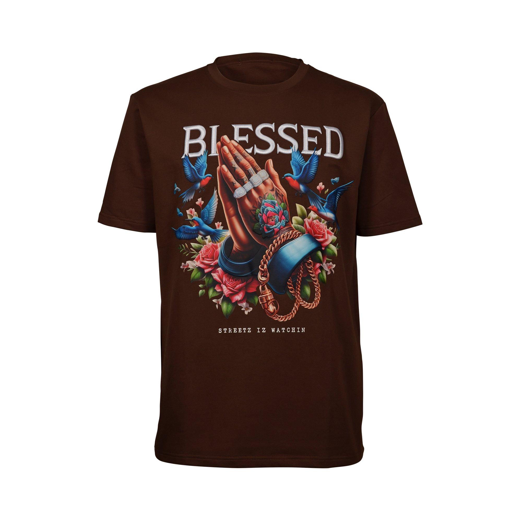 Streetz Iz Watchin Men's Blessed Hands Tee -Brown - BROWN Thumbnail View 1