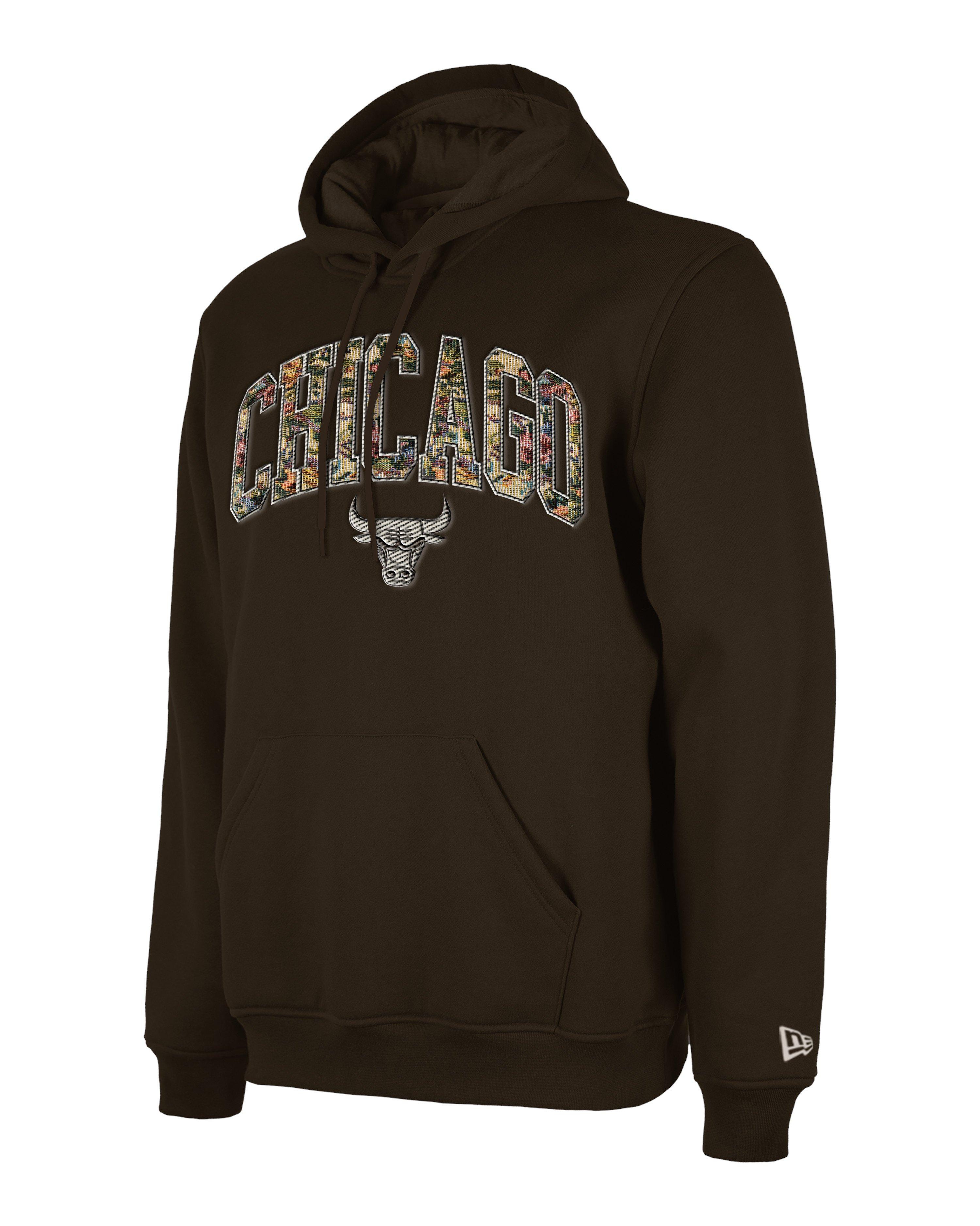New Era Men's Chicago Bulls Upholstered Hoodie-Brown - BROWN Thumbnail View 3