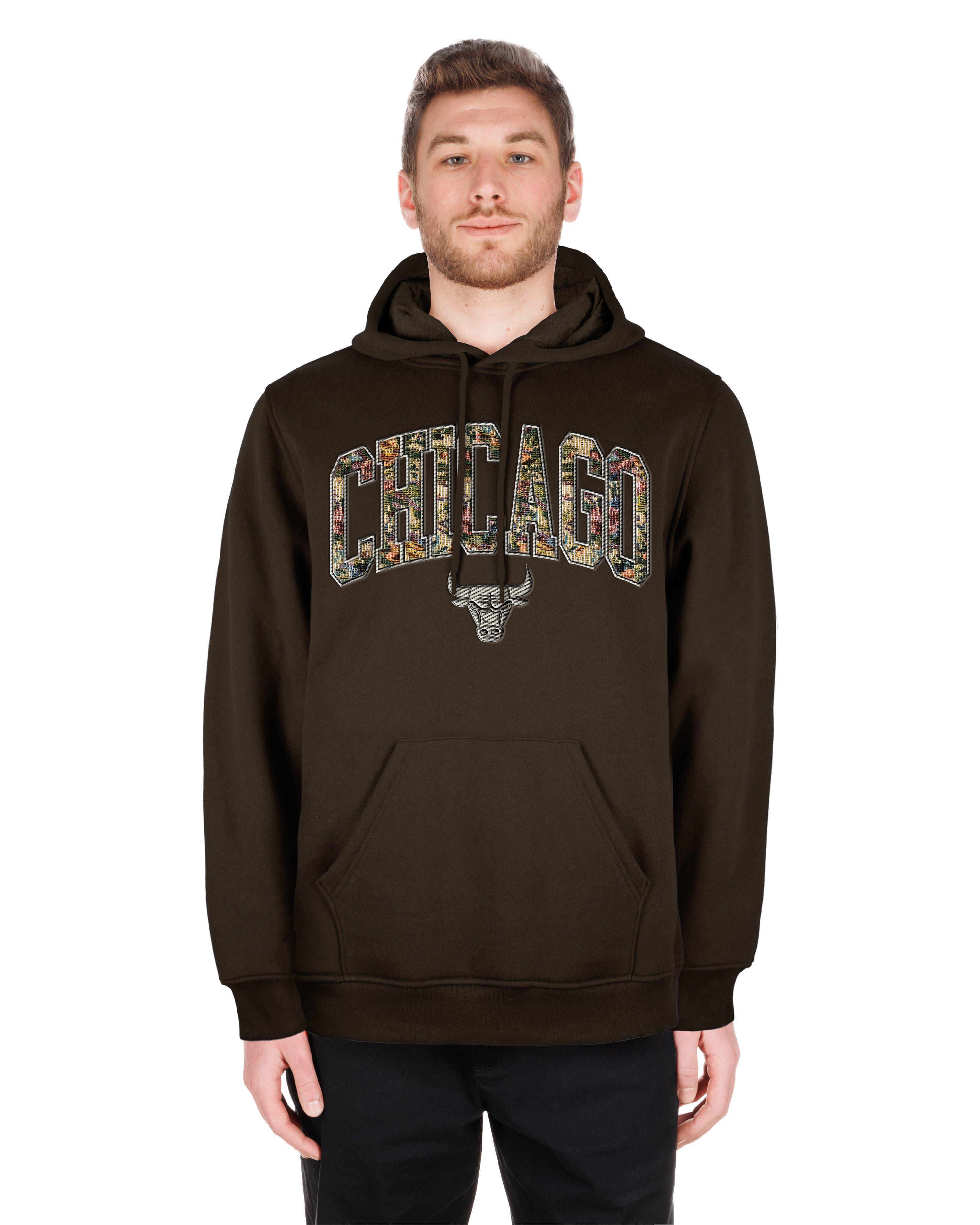 New Era Men's Chicago Bulls Upholstered Hoodie-Brown - BROWN Thumbnail View 1