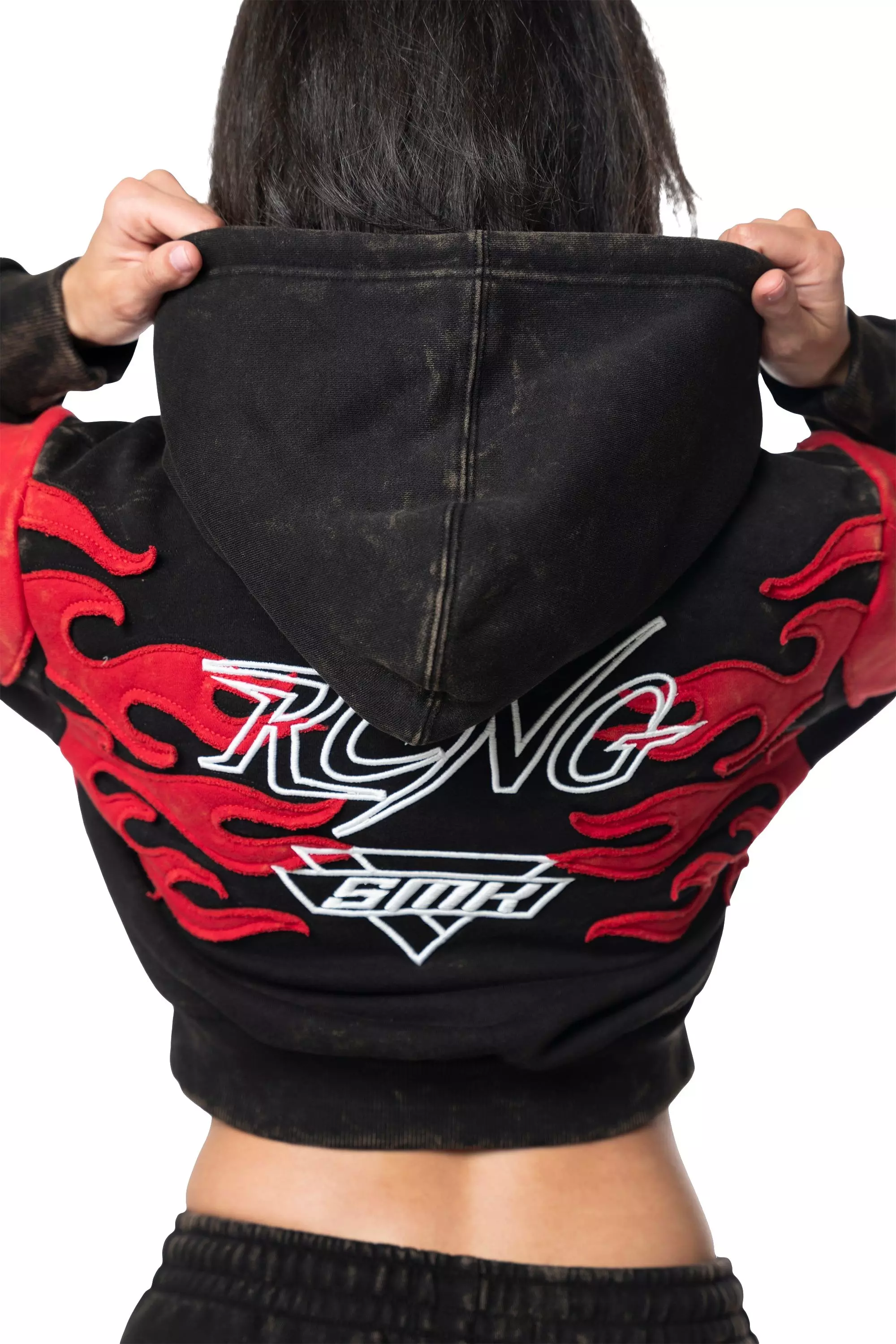 Smoke Rise Women's Racing Flame Hoodie - Black/Red - BLACK/RED