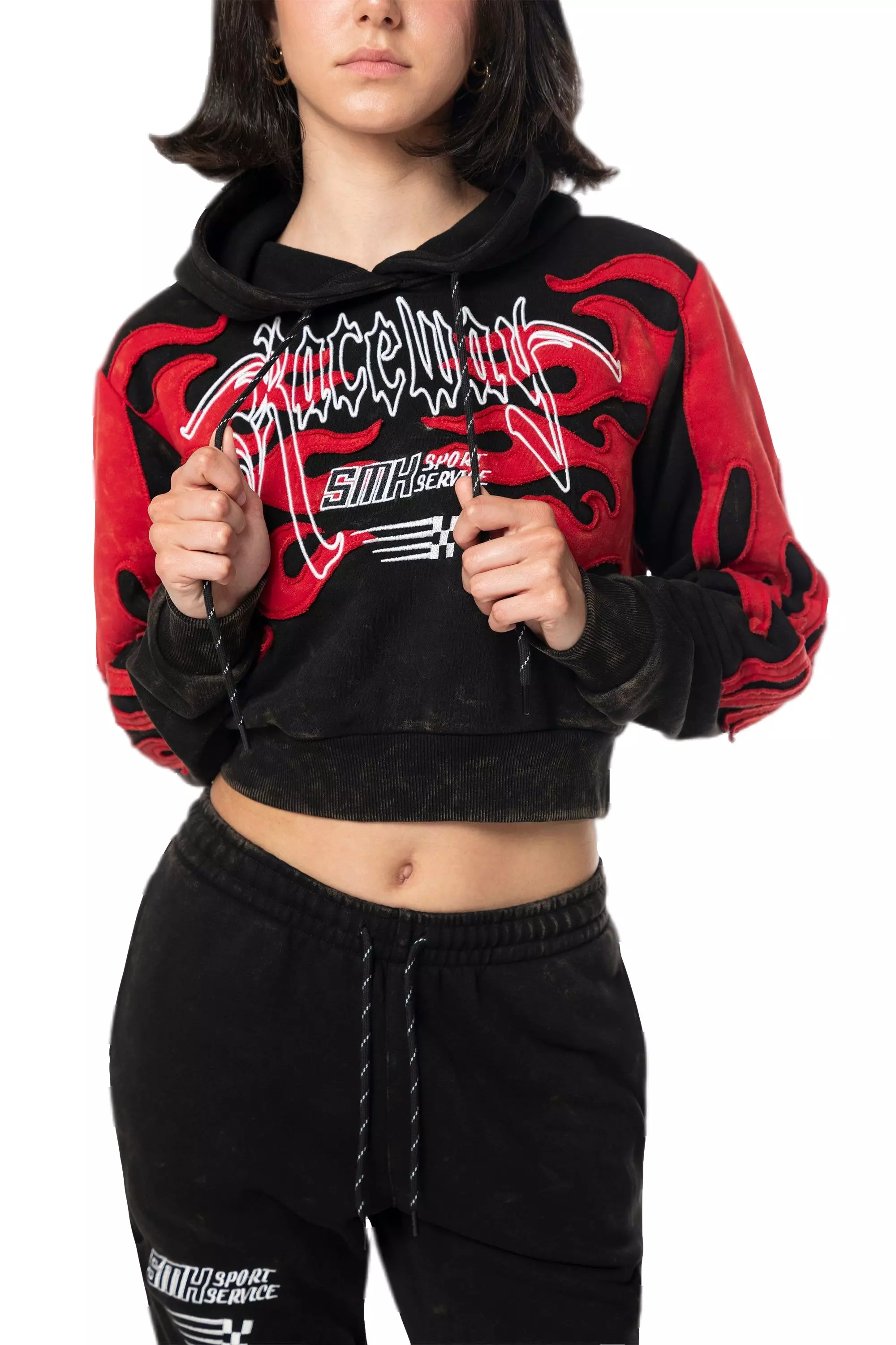 Smoke Rise Women's Racing Flame Hoodie - Black/Red - BLACK/RED