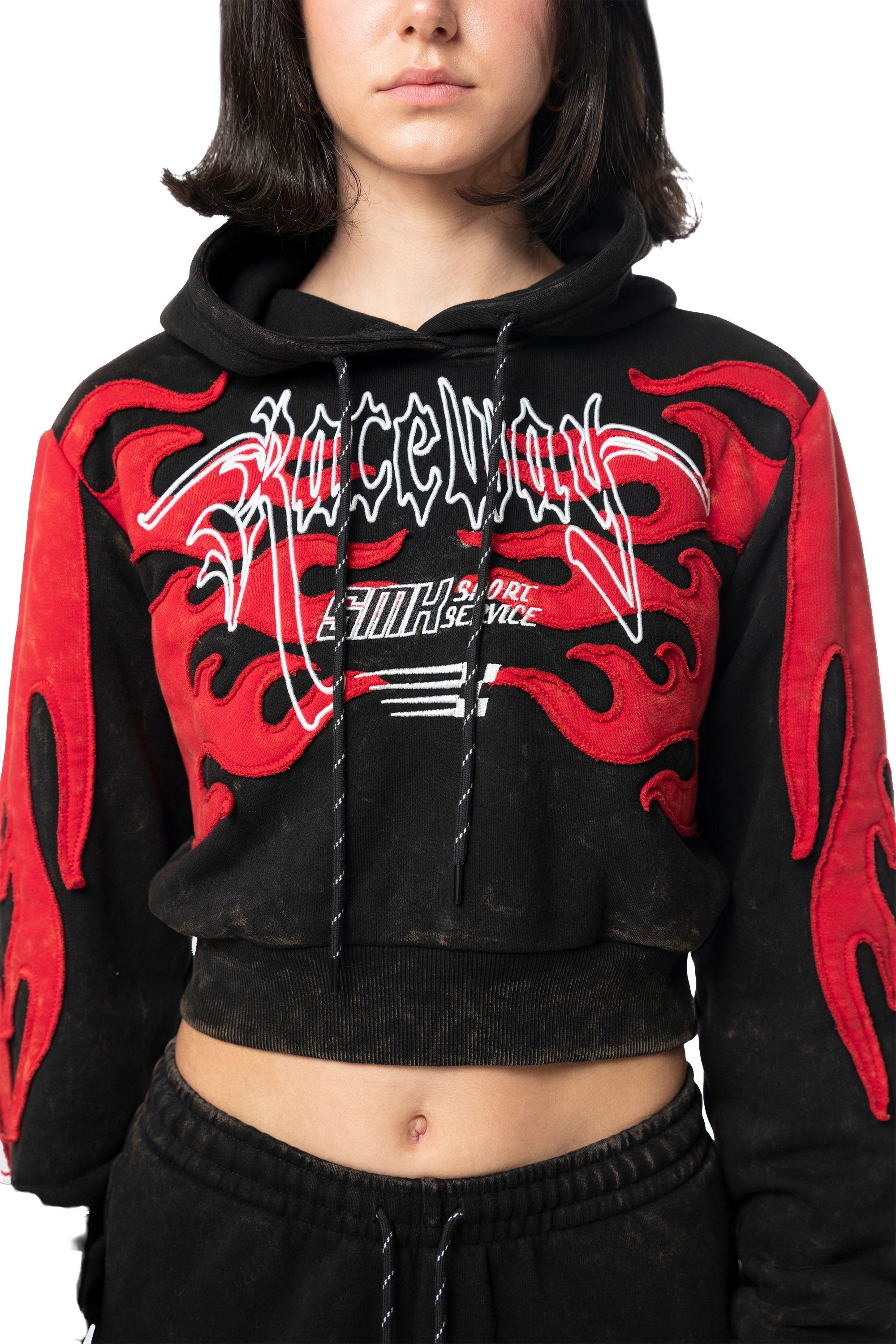 Smoke Rise Women's Racing Flame Hoodie - Black/Red - BLACK/RED Thumbnail View 4