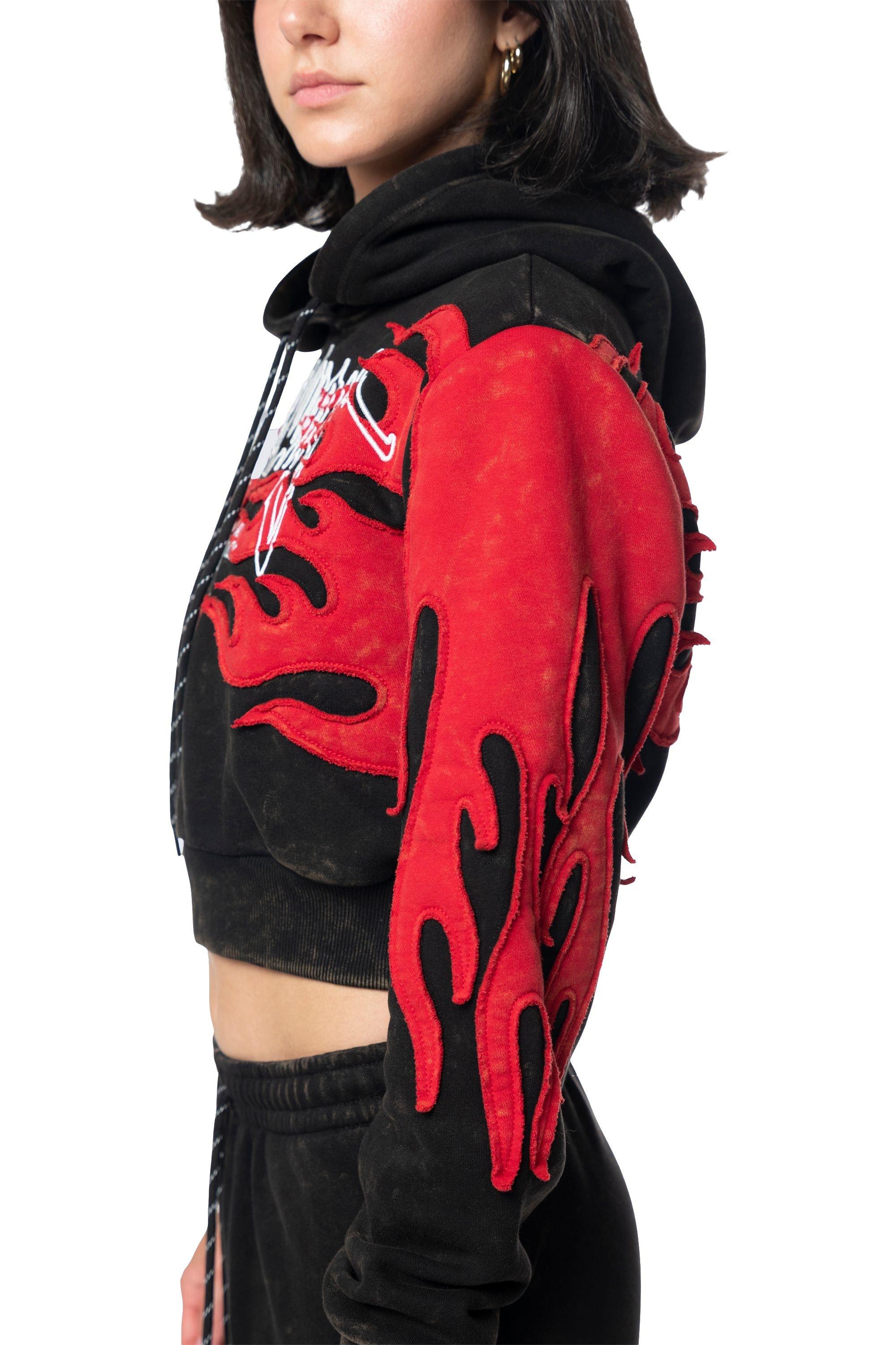 Smoke Rise Women's Racing Flame Hoodie - Black/Red - BLACK/RED Thumbnail View 5