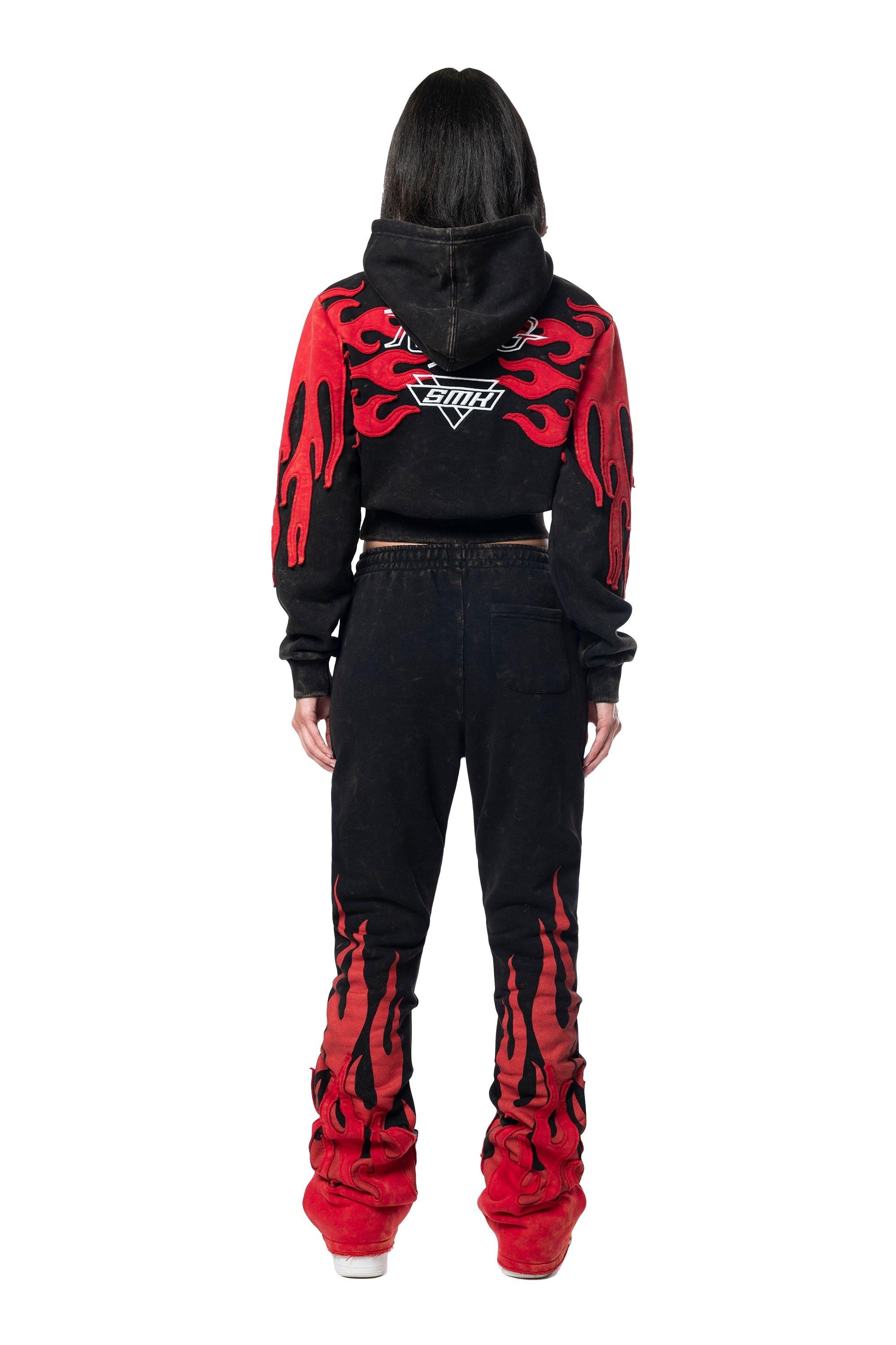 Smoke Rise Women's Racing Flame Stacked Pants - Black - BLACK/RED Thumbnail View 2