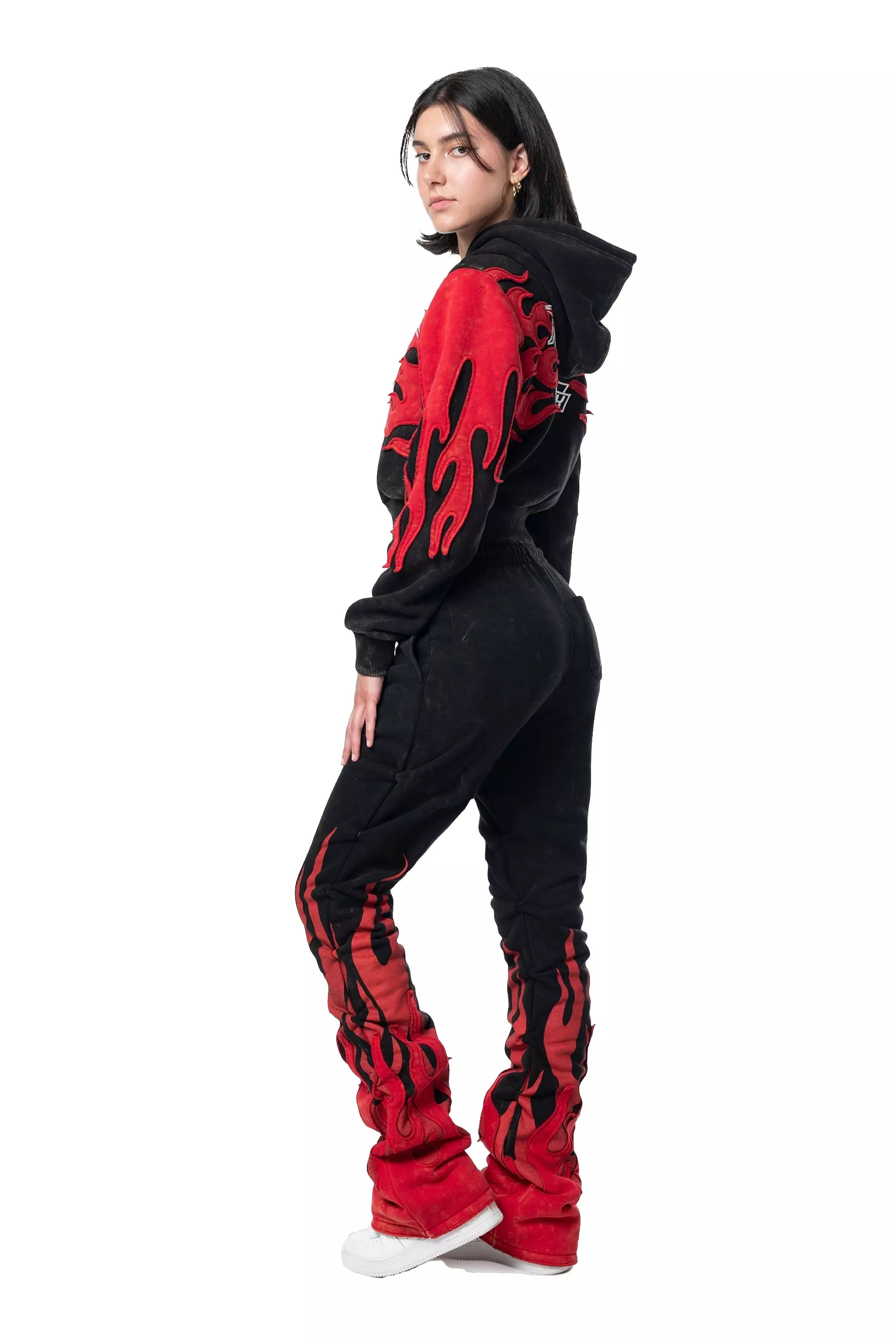 Smoke Rise Women's Racing Flame Stacked Pants - Black - BLACK/RED