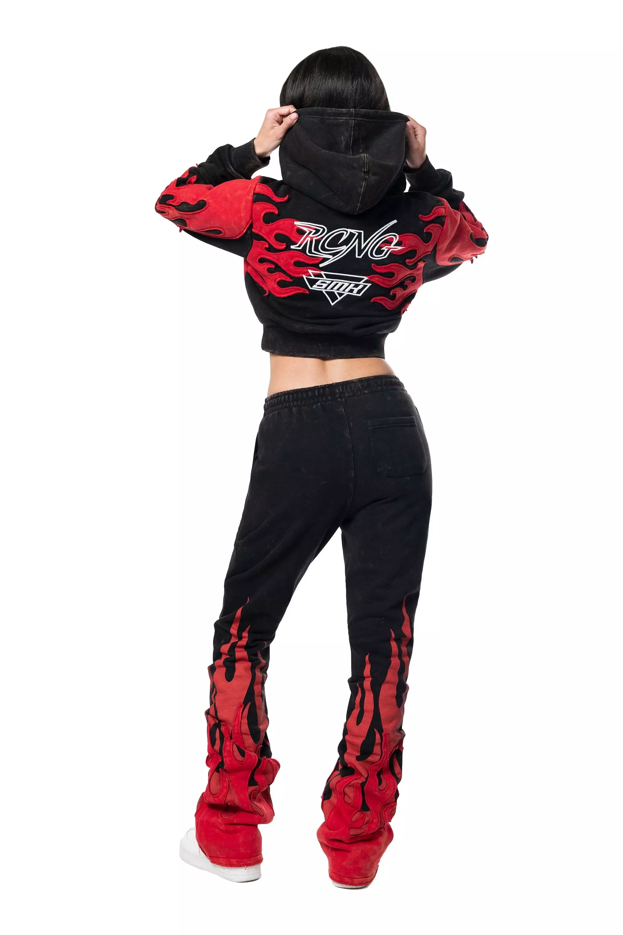 Smoke Rise Women's Racing Flame Stacked Pants - Black - BLACK/RED