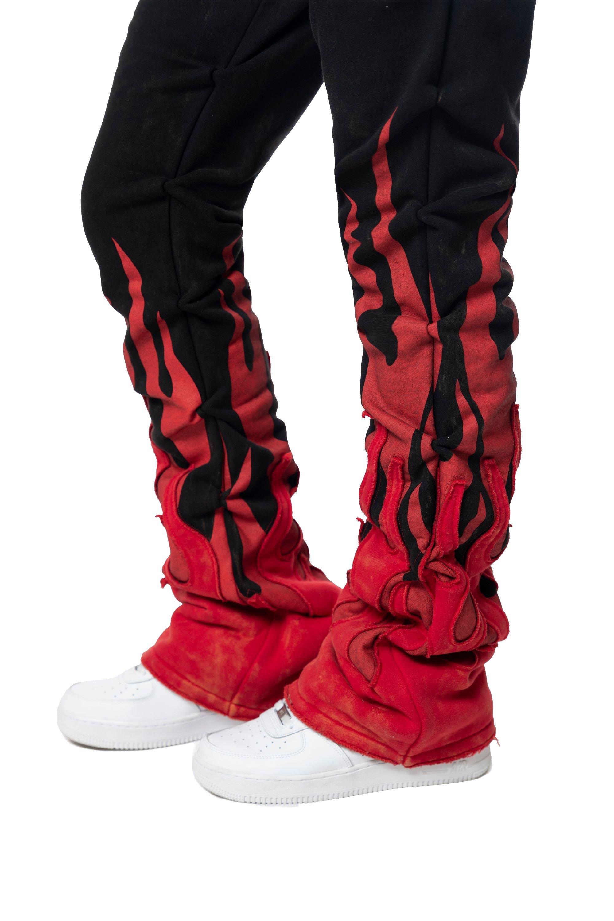 Smoke Rise Women's Racing Flame Stacked Pants - Black - BLACK/RED Thumbnail View 6