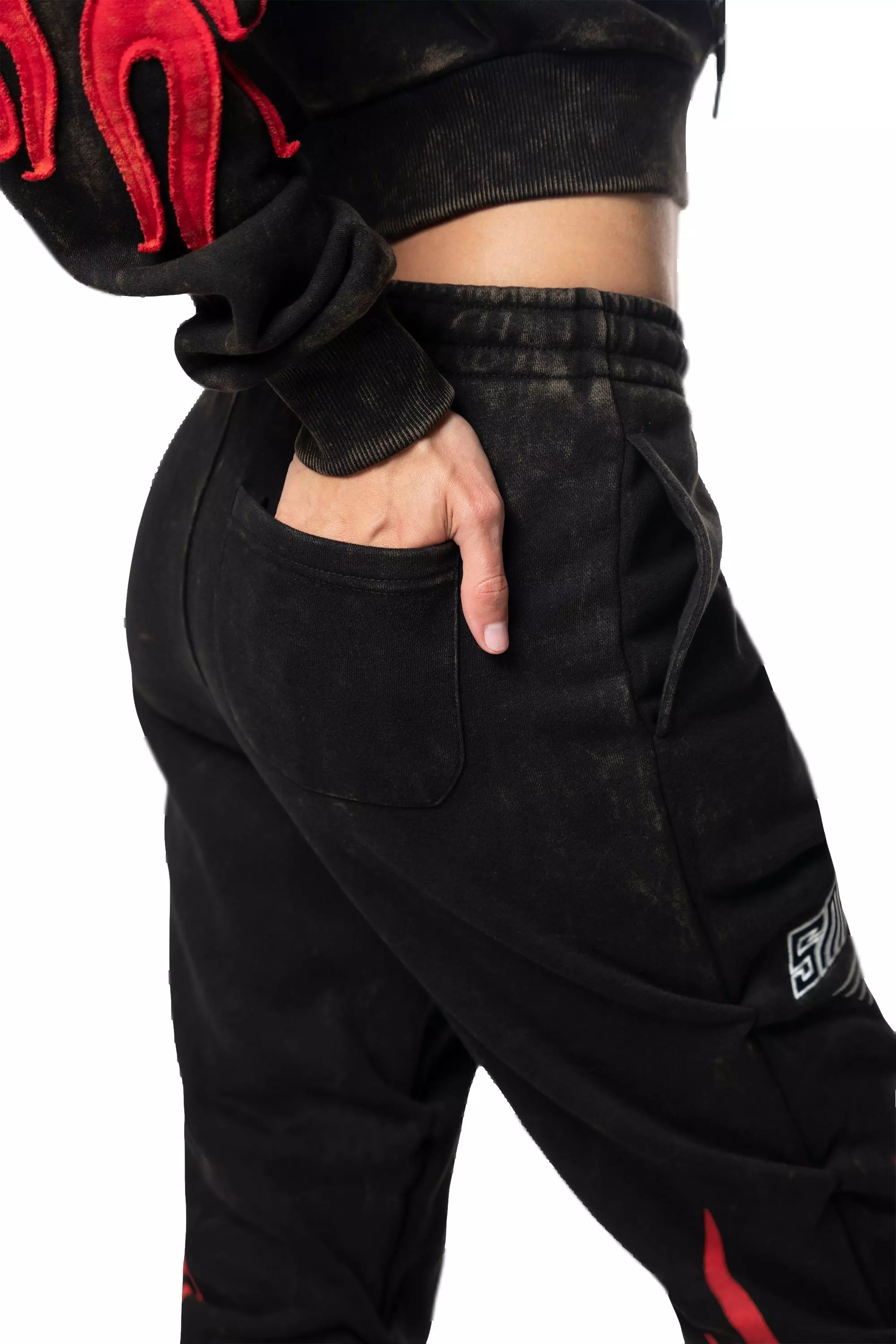 Smoke Rise Women's Racing Flame Stacked Pants - Black - BLACK/RED