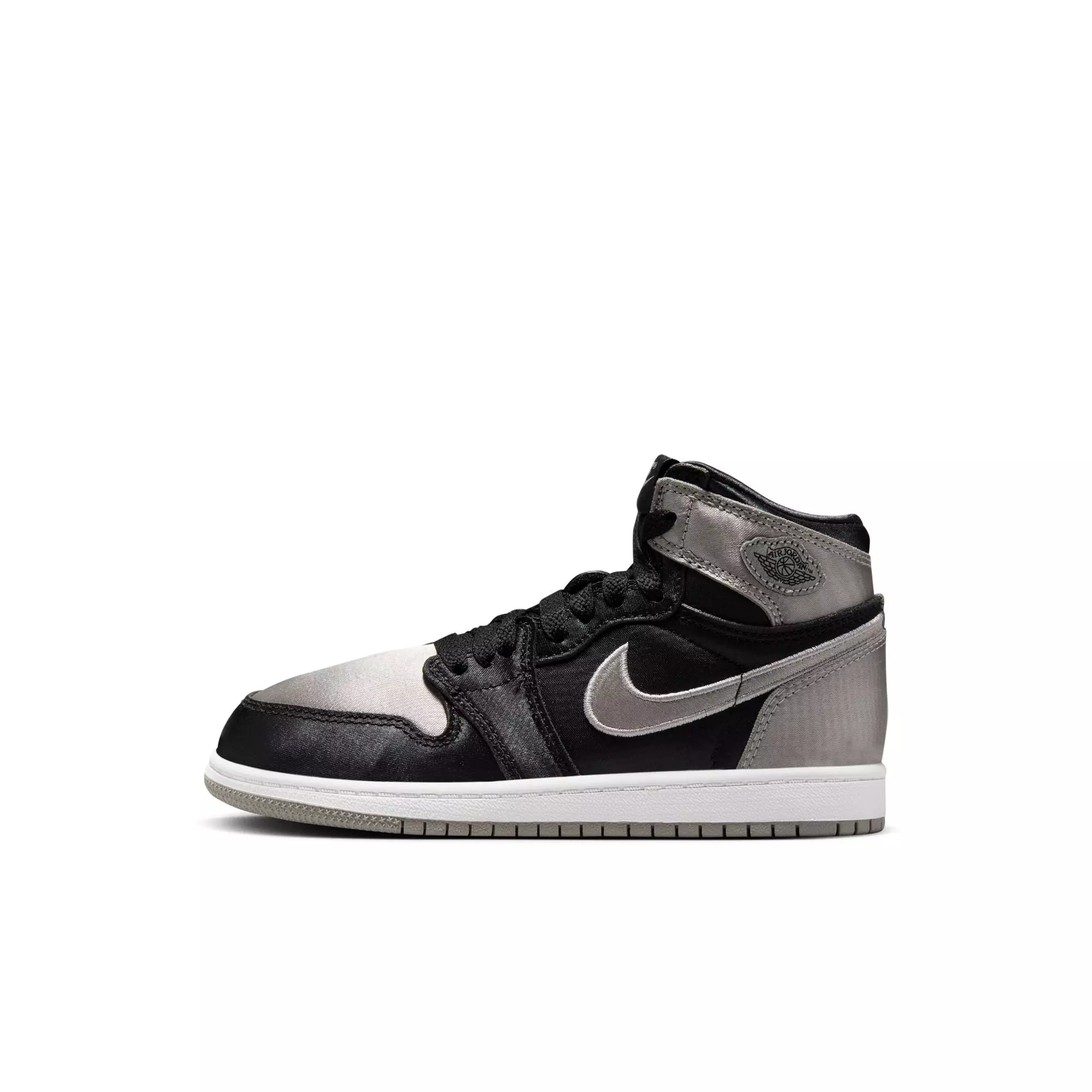 Jordan 1 Retro High OG "Satin Shadow" Preschool Girls' Shoe - BLACK/MEDIUM GREY/WHITE