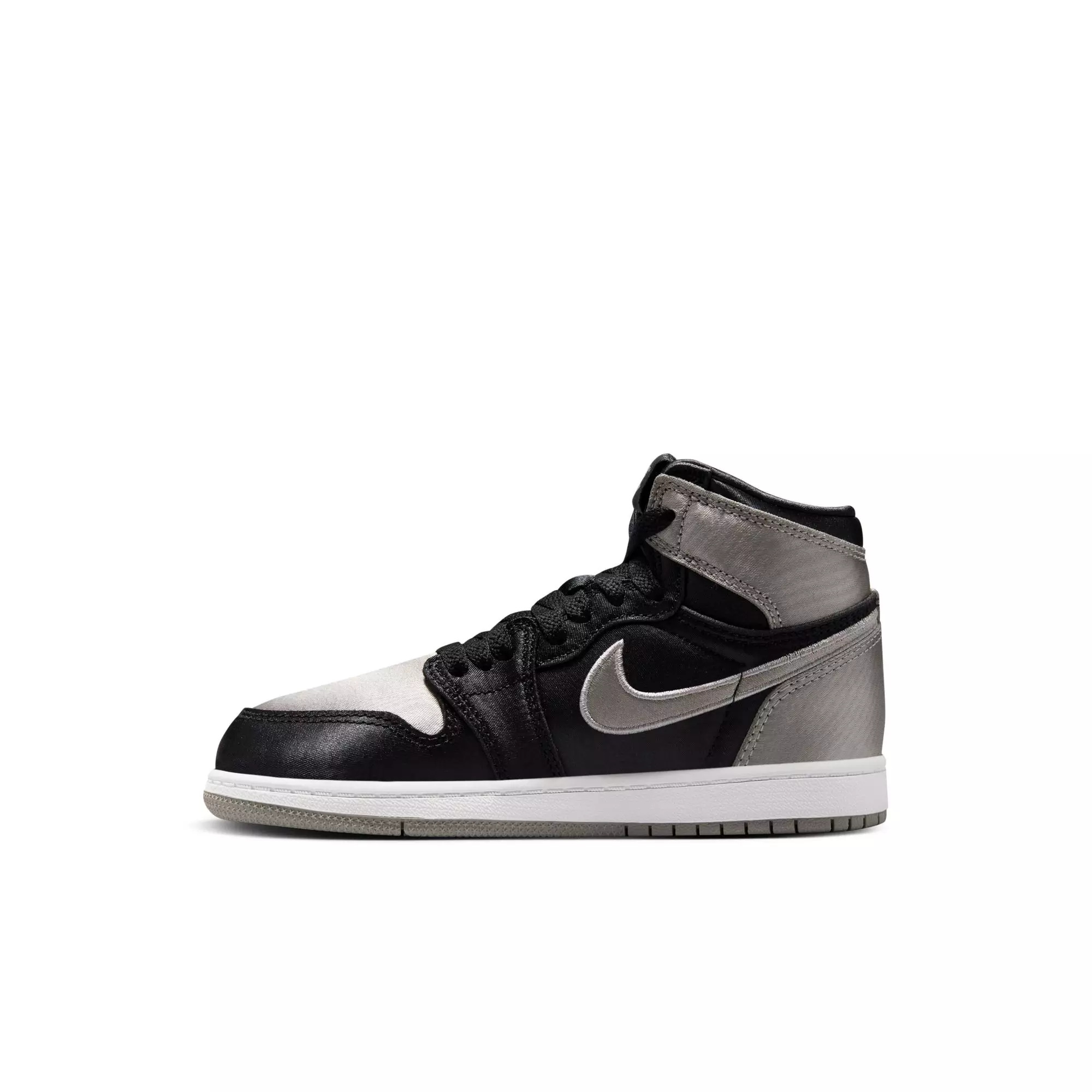 Jordan 1 Retro High OG "Satin Shadow" Preschool Girls' Shoe - BLACK/MEDIUM GREY/WHITE