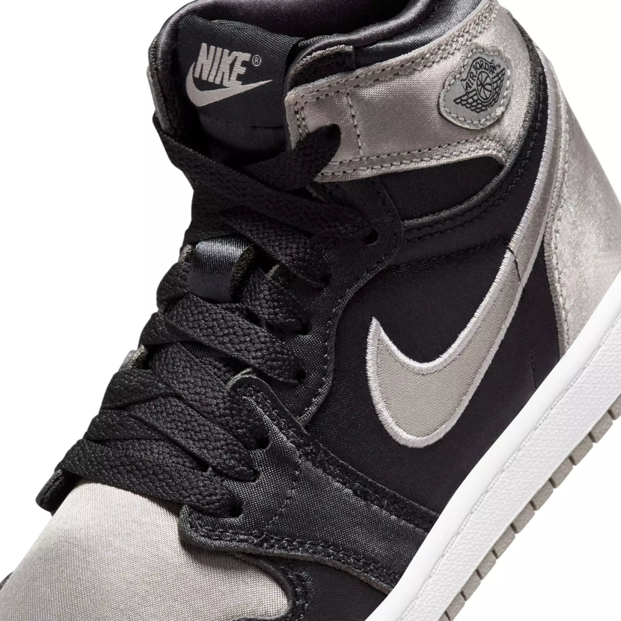 Jordan 1 Retro High OG "Satin Shadow" Preschool Girls' Shoe - BLACK/MEDIUM GREY/WHITE
