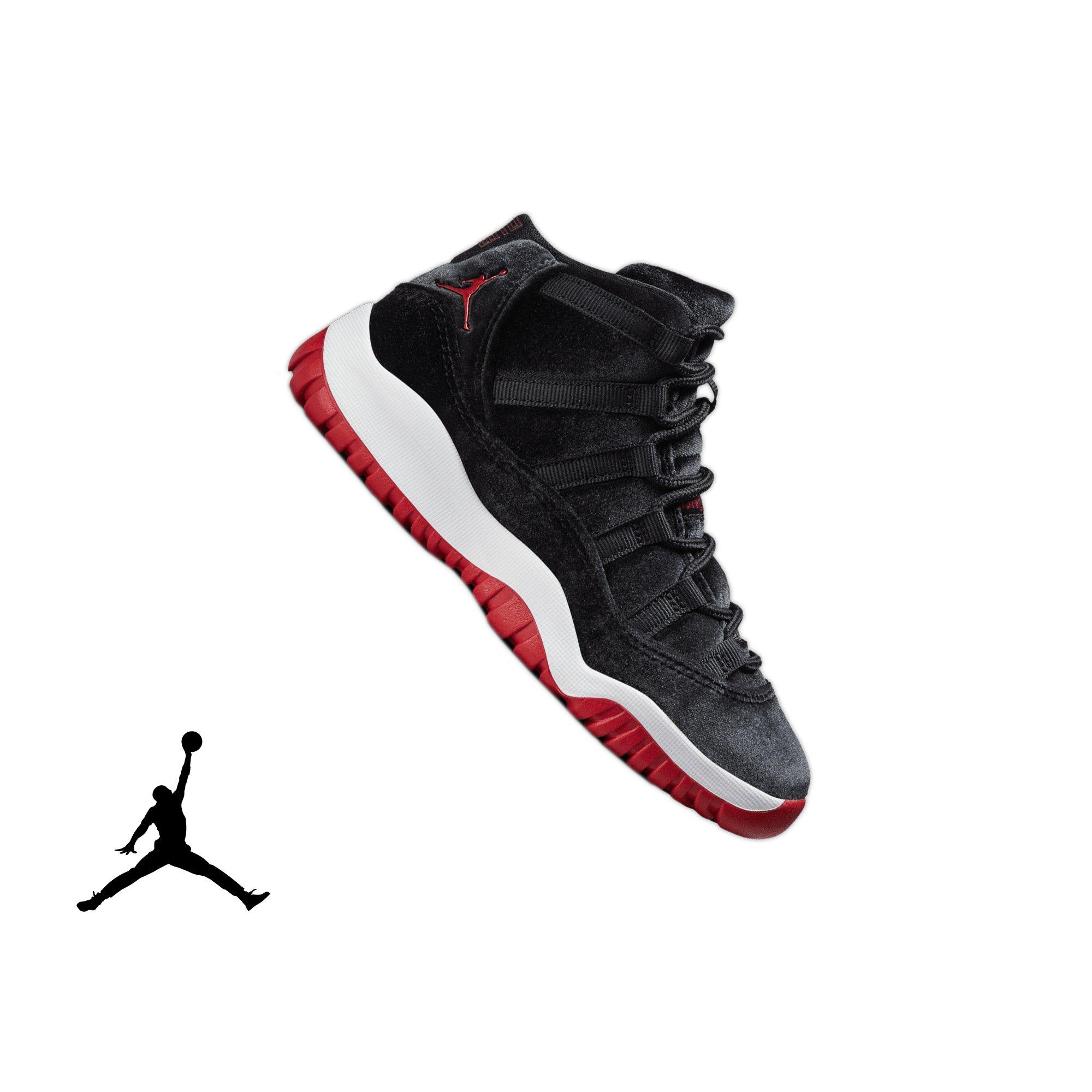 Jordan 11 Retro "Bred Velvet" Preschool Girl's Shoe - BLACK/GYM RED/WHITE