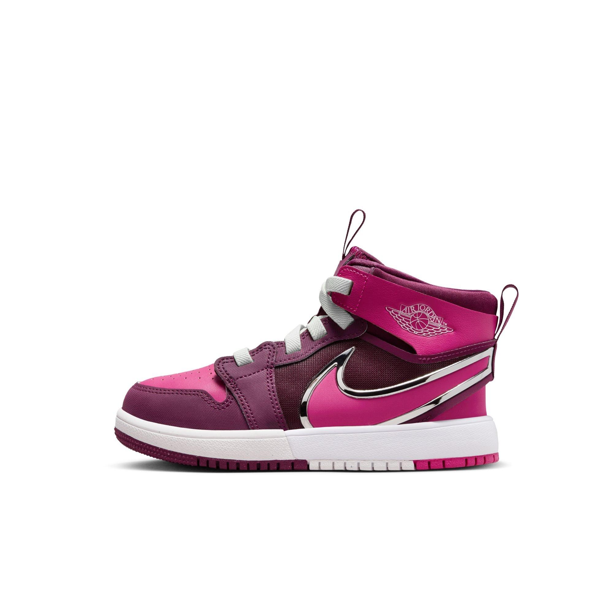 Jordan 1 Mid RM EasyOn Preschool Girls' "Bordeaux/Active Pink/White/Volt Tint" Shoe