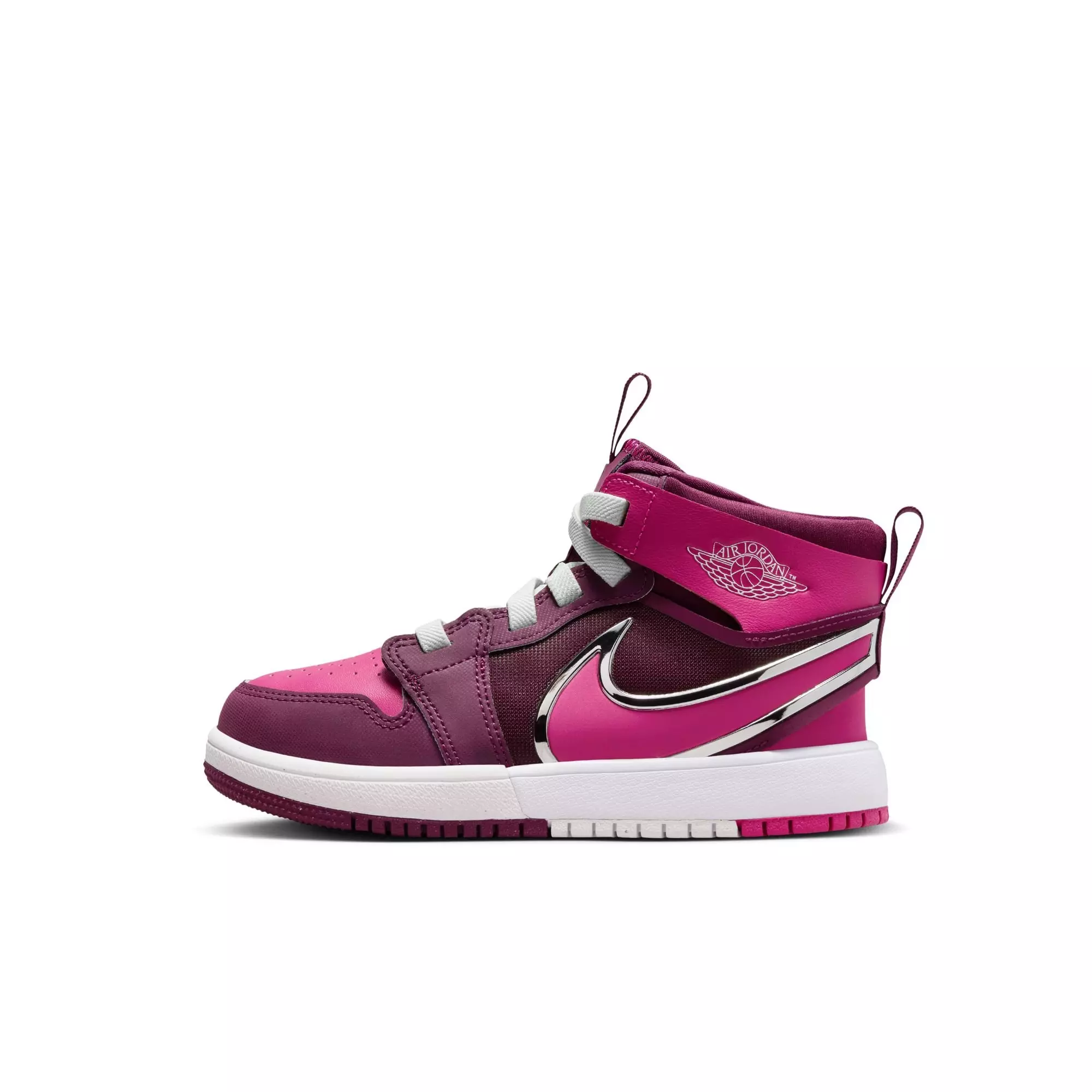 Jordan 1 Mid RM EasyOn "Bordeaux/Active Pink/White/Volt Tint" Preschool Girls' Shoe - WHITE/PINK/MAROON