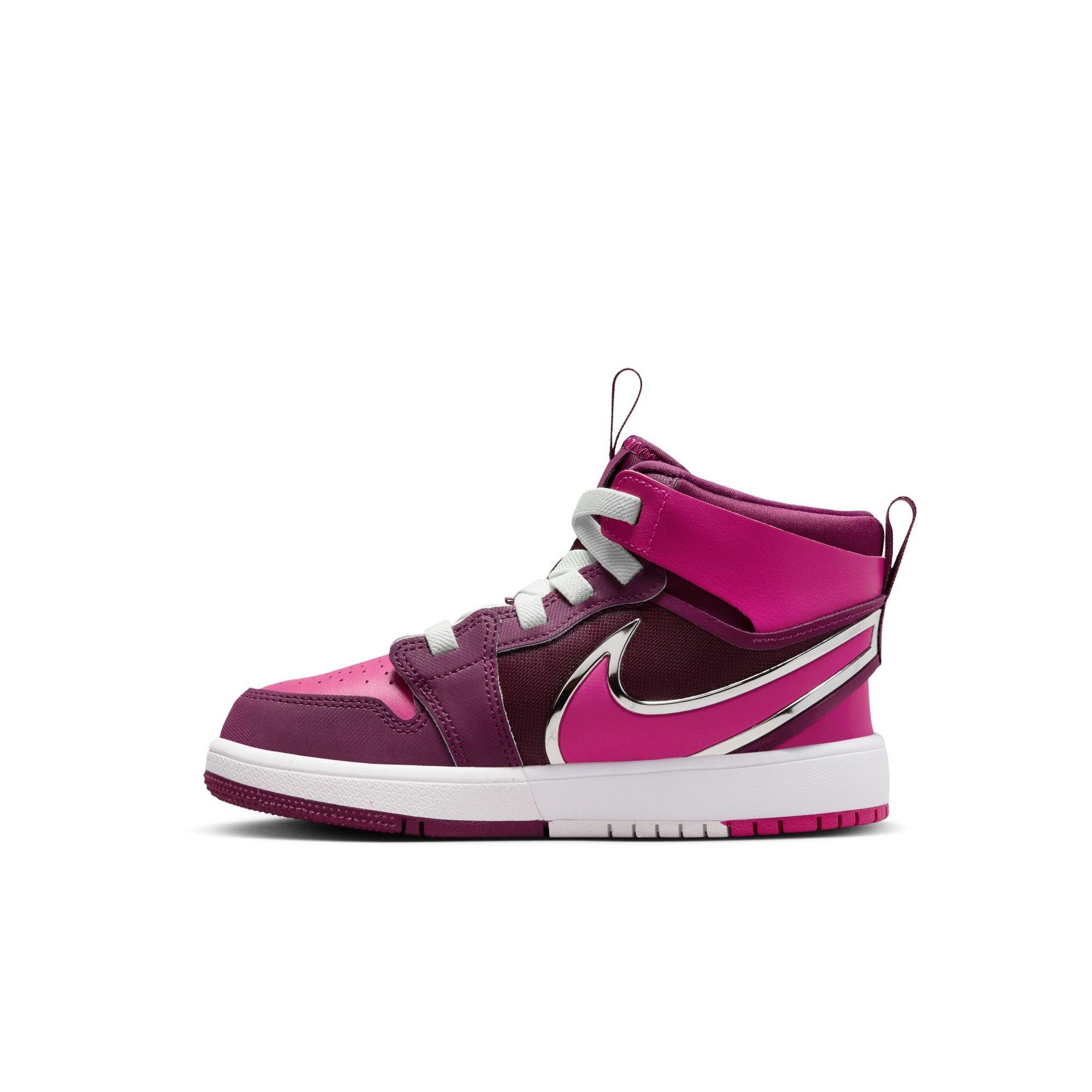 Jordan 1 Mid RM EasyOn Preschool Girls' "Bordeaux/Active Pink/White/Volt Tint" Shoe