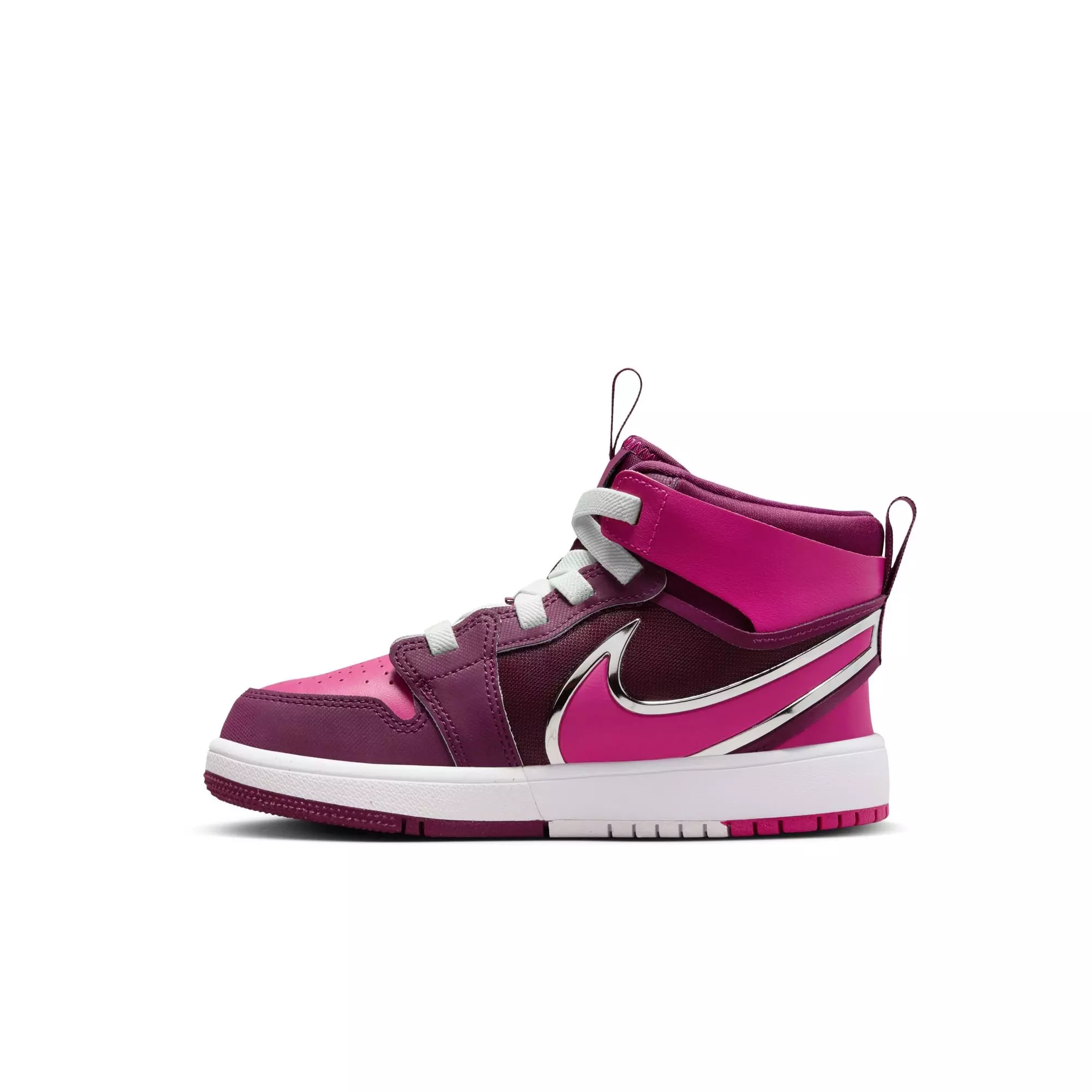 Jordan 1 Mid RM EasyOn "Bordeaux/Active Pink/White/Volt Tint" Preschool Girls' Shoe - WHITE/PINK/MAROON