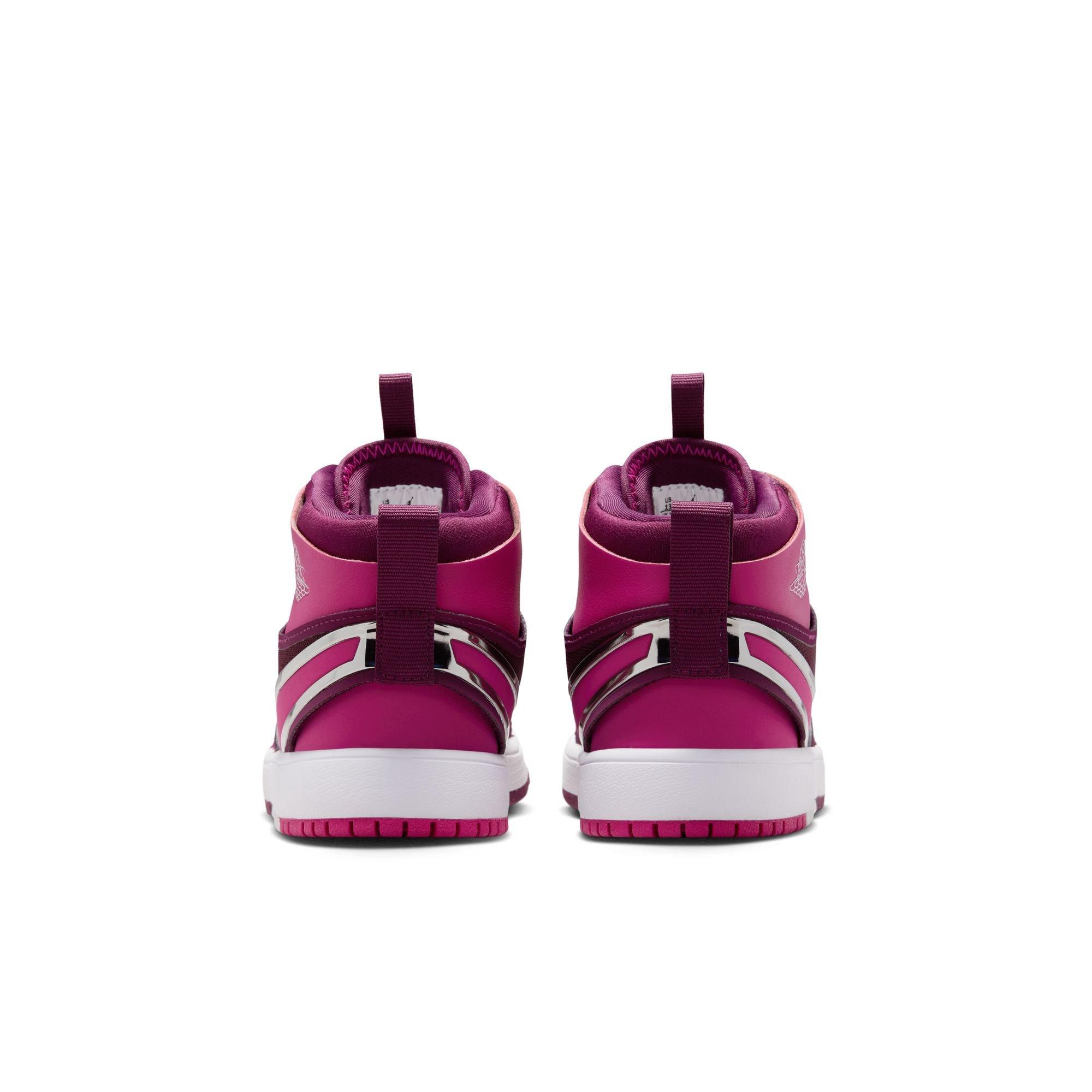 Jordan 1 Mid RM EasyOn Preschool Girls' "Bordeaux/Active Pink/White/Volt Tint" Shoe