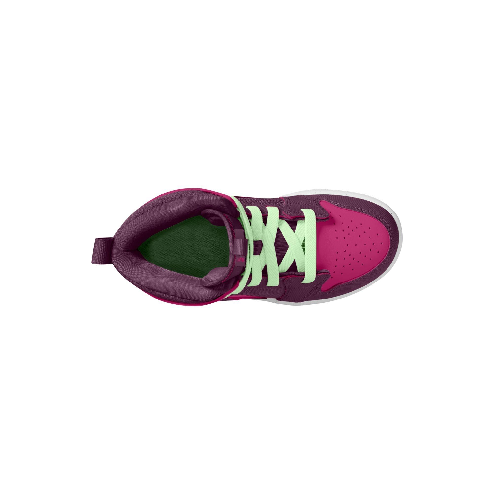 Jordan 1 Mid RM EasyOn Preschool Girls' "Bordeaux/Active Pink/White/Volt Tint" Shoe