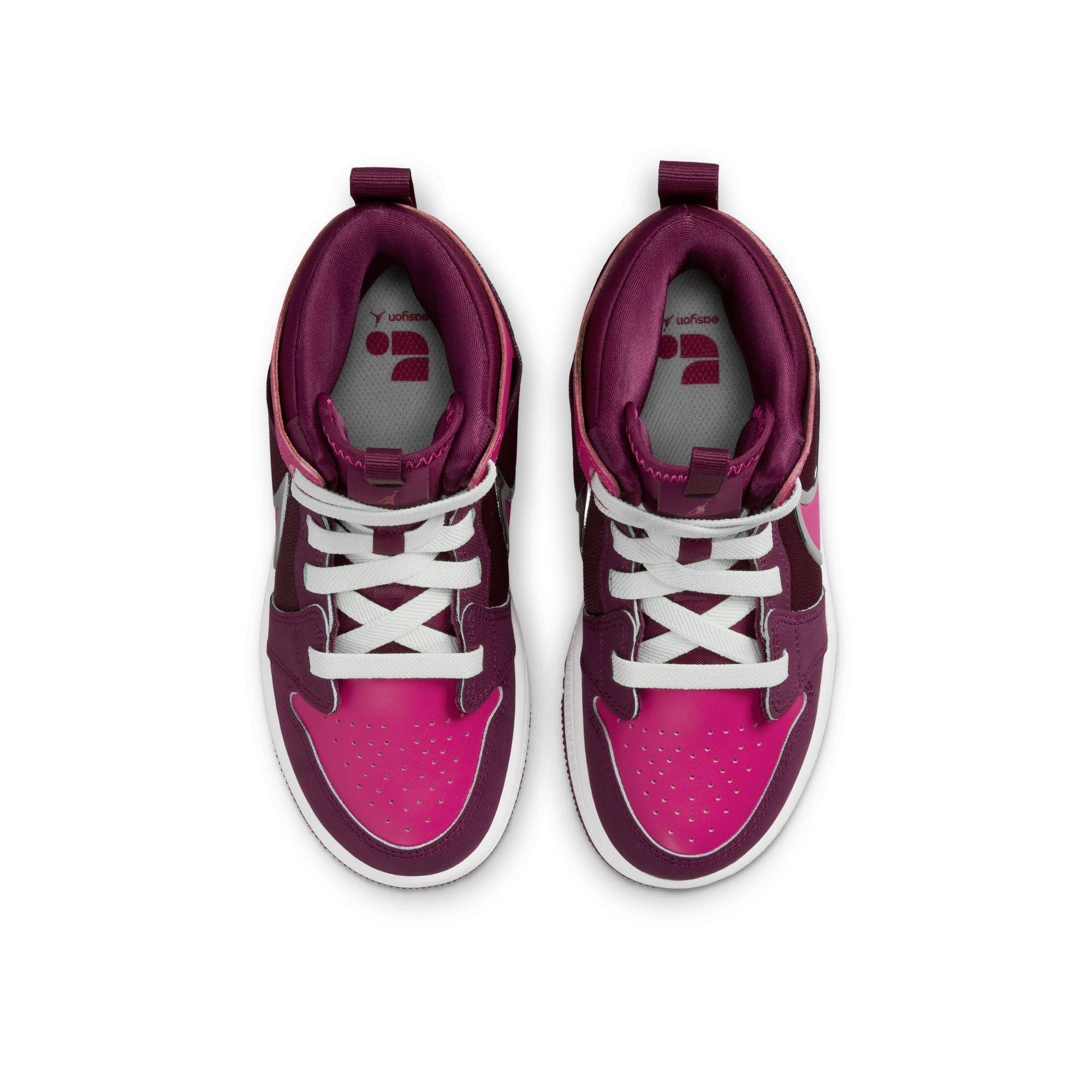 Jordan 1 Mid RM EasyOn Preschool Girls' "Bordeaux/Active Pink/White/Volt Tint" Shoe