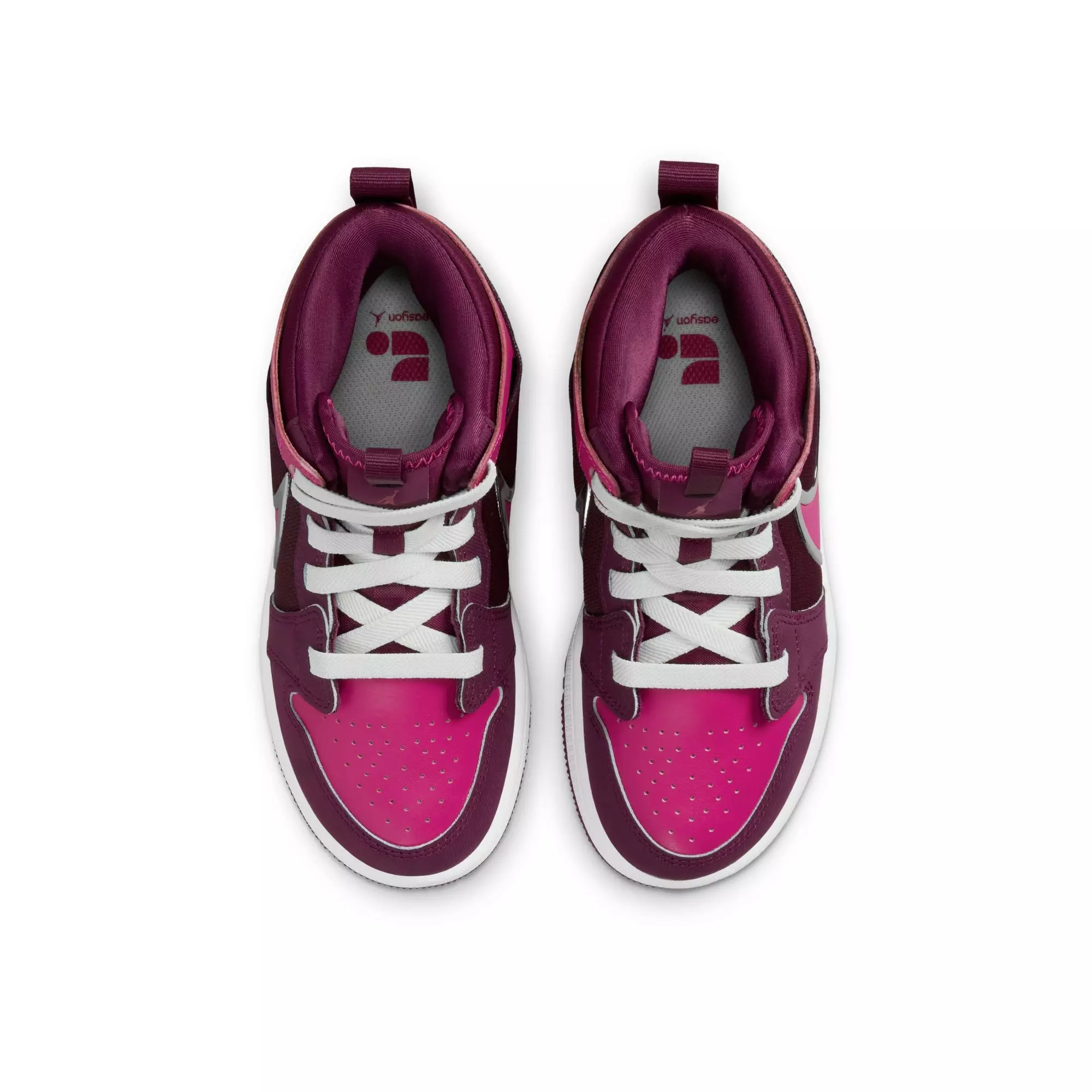 Jordan 1 Mid RM EasyOn "Bordeaux/Active Pink/White/Volt Tint" Preschool Girls' Shoe - WHITE/PINK/MAROON