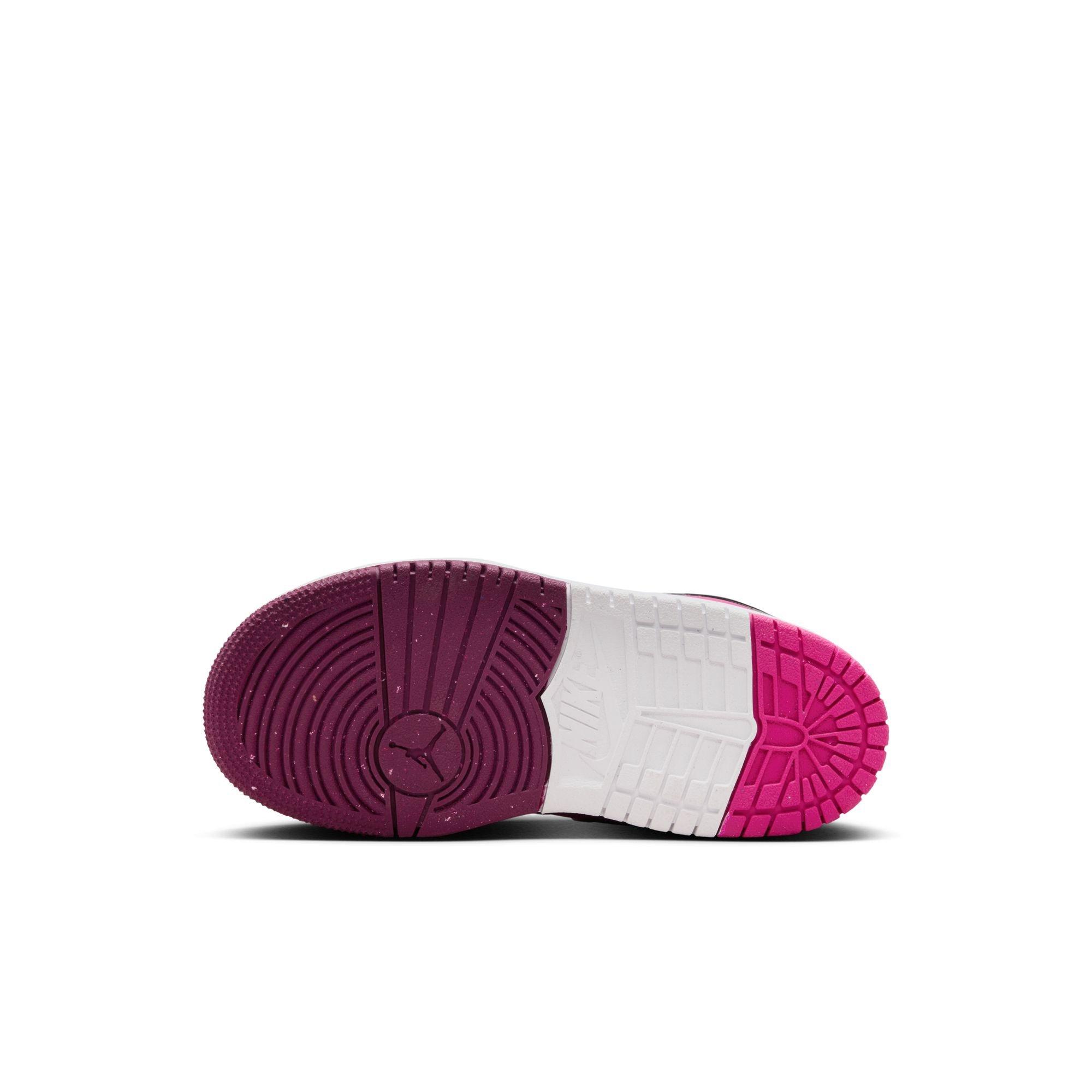 Jordan 1 Mid RM EasyOn Preschool Girls' "Bordeaux/Active Pink/White/Volt Tint" Shoe