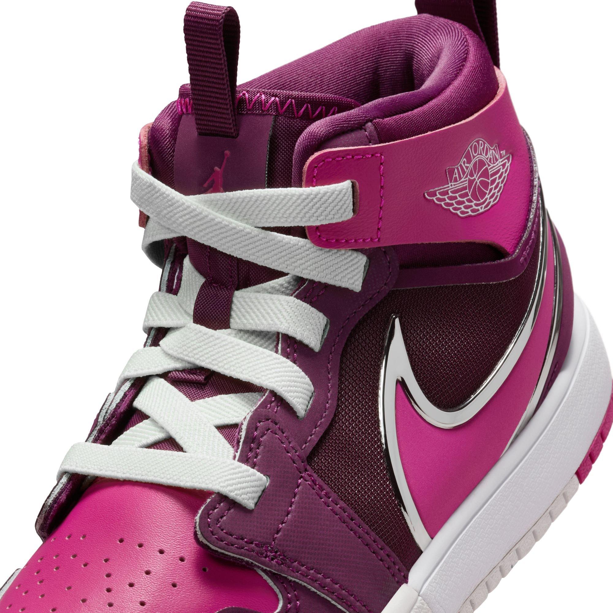 Jordan 1 Mid RM EasyOn Preschool Girls' "Bordeaux/Active Pink/White/Volt Tint" Shoe