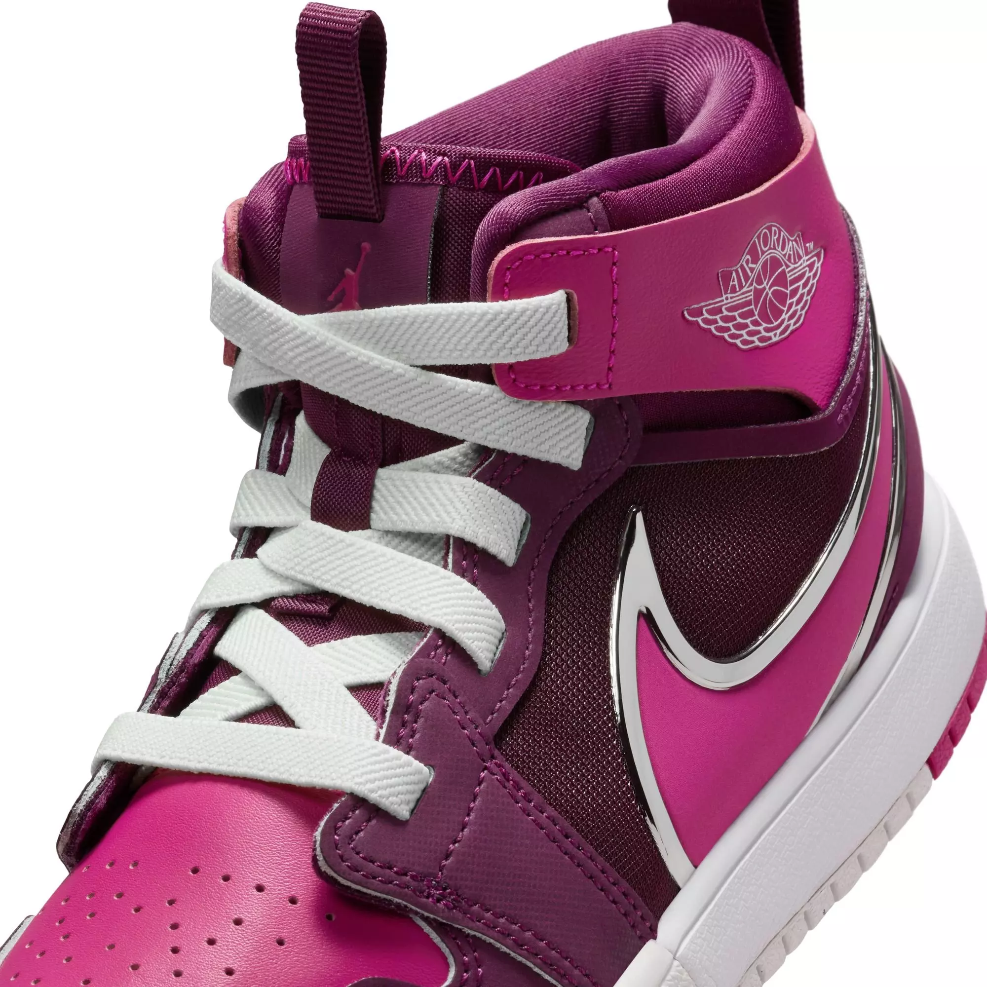 Jordan 1 Mid RM EasyOn "Bordeaux/Active Pink/White/Volt Tint" Preschool Girls' Shoe - WHITE/PINK/MAROON