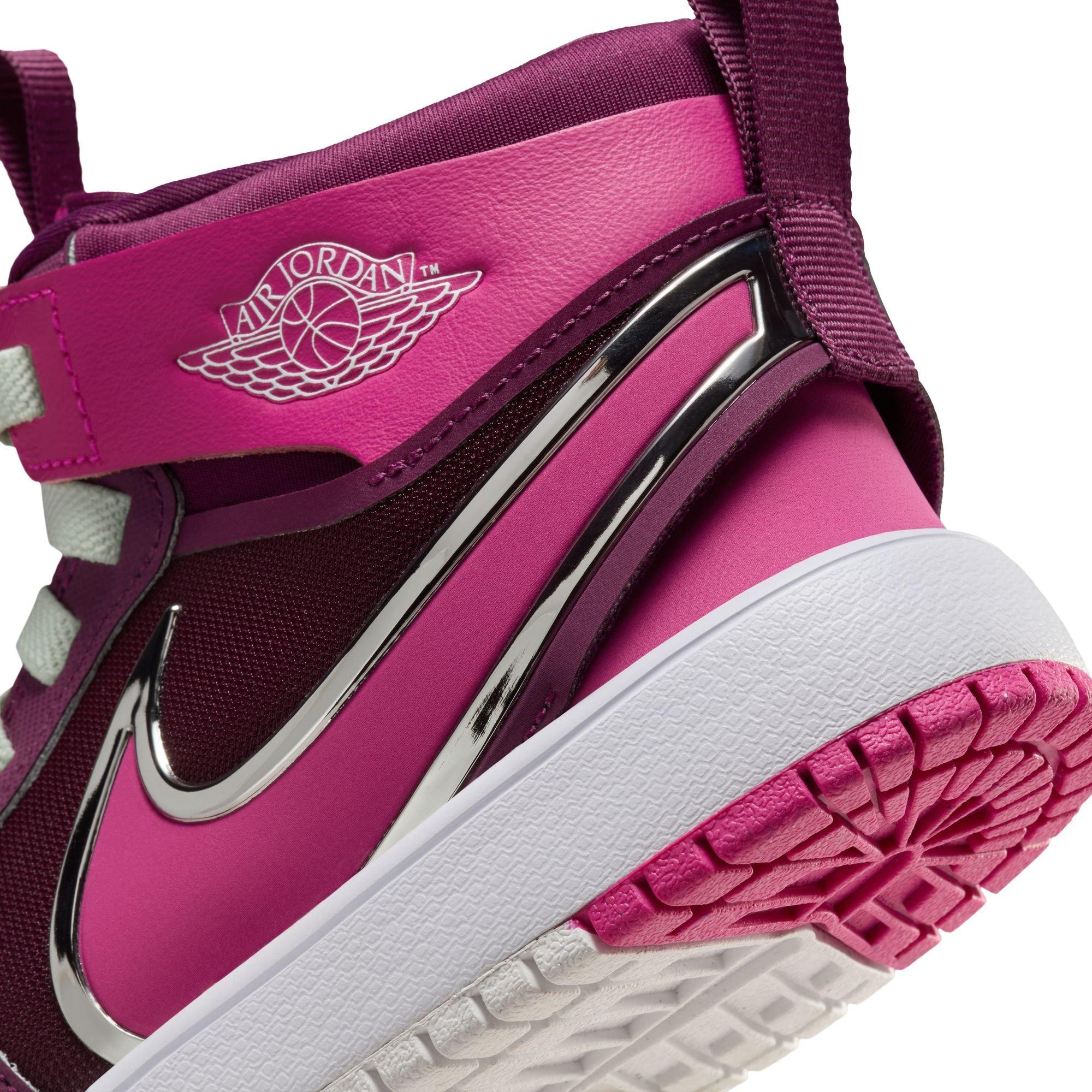 Jordan 1 Mid RM EasyOn Preschool Girls' "Bordeaux/Active Pink/White/Volt Tint" Shoe