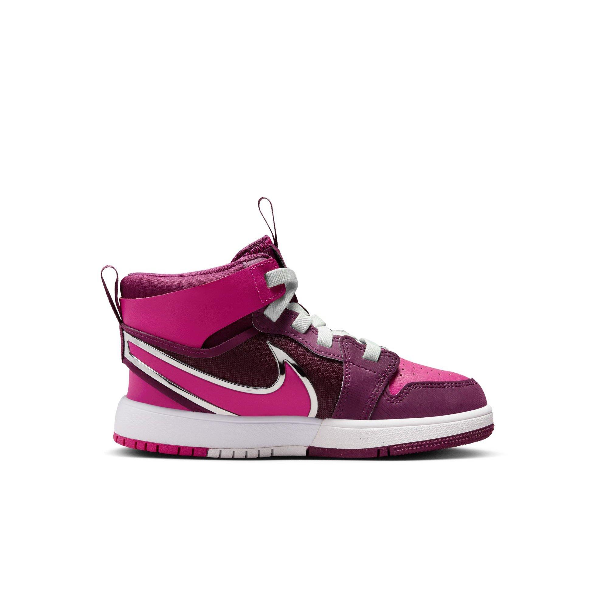 Jordan 1 Mid RM EasyOn Preschool Girls' "Bordeaux/Active Pink/White/Volt Tint" Shoe