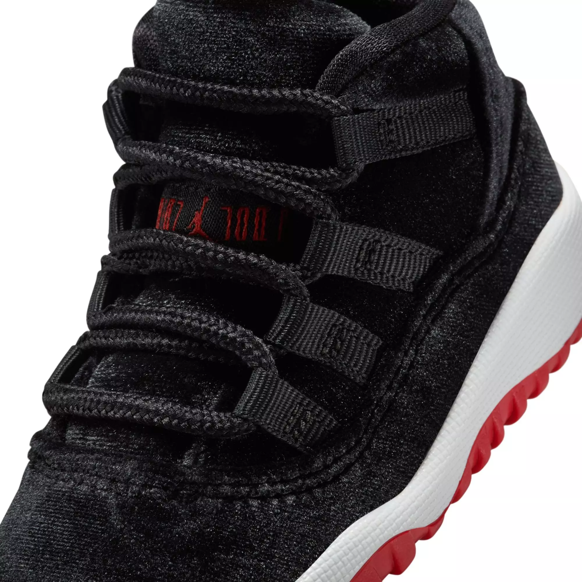 Jordan 11 Retro "Bred Velvet" Toddler Girl's Shoe - BLACK/GYM RED/WHITE