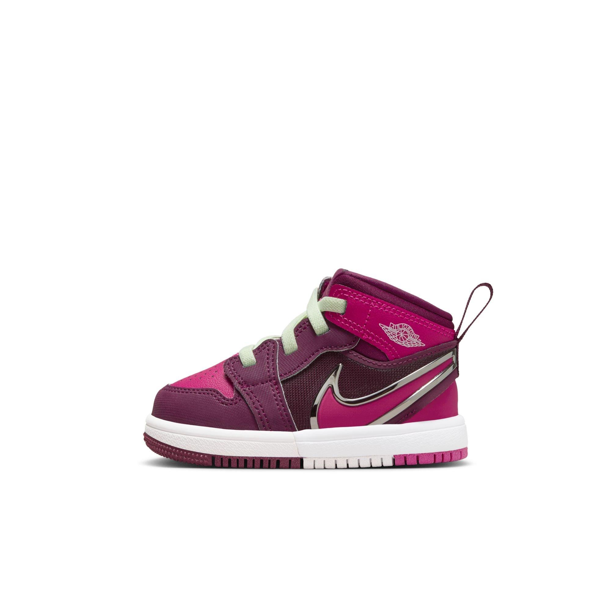 Jordan 1 Mid RM EasyOn Toddler Girls' "Bordeaux/Active Pink/White/Volt Tint" Shoe