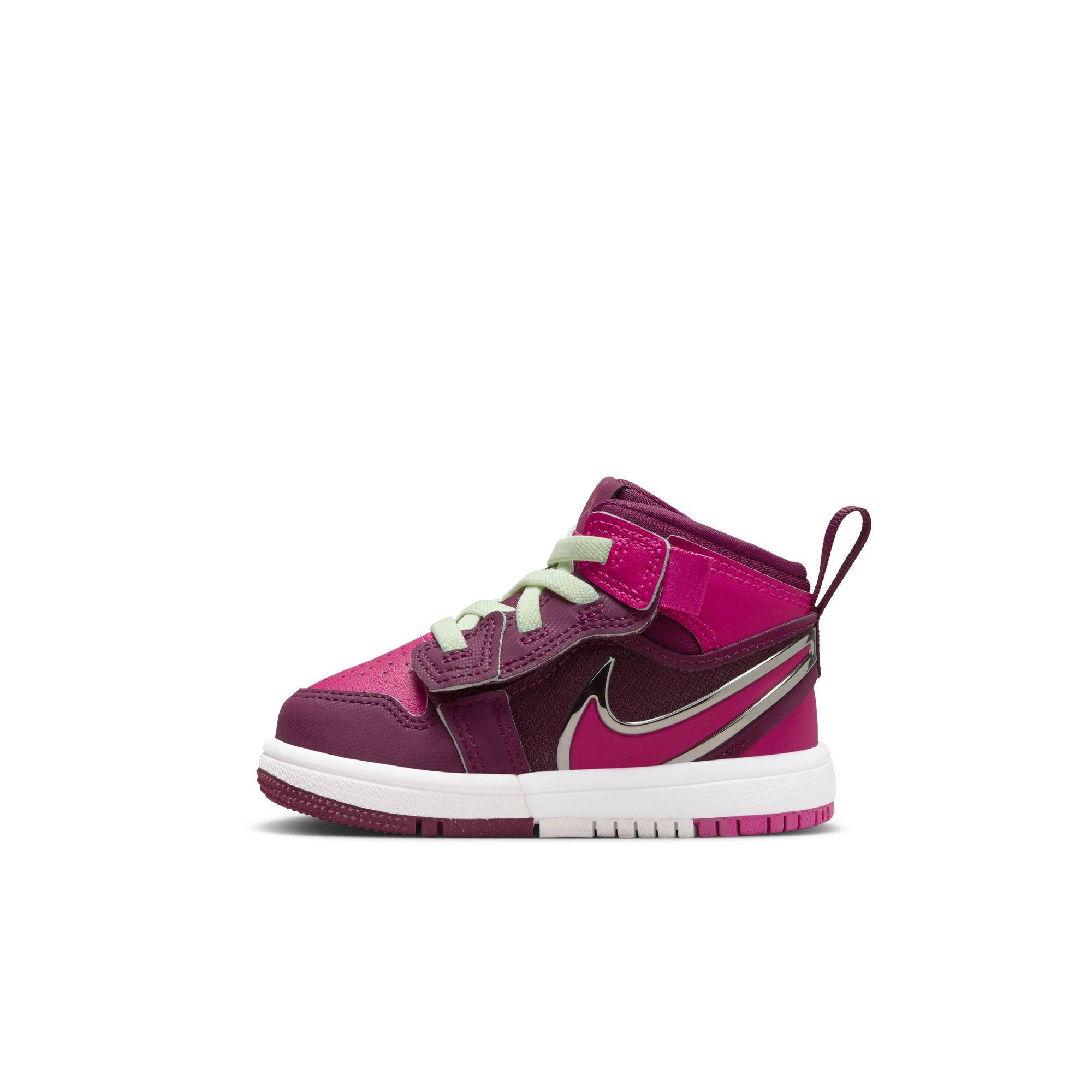 Jordan 1 Mid RM EasyOn Toddler Girls' "Bordeaux/Active Pink/White/Volt Tint" Shoe