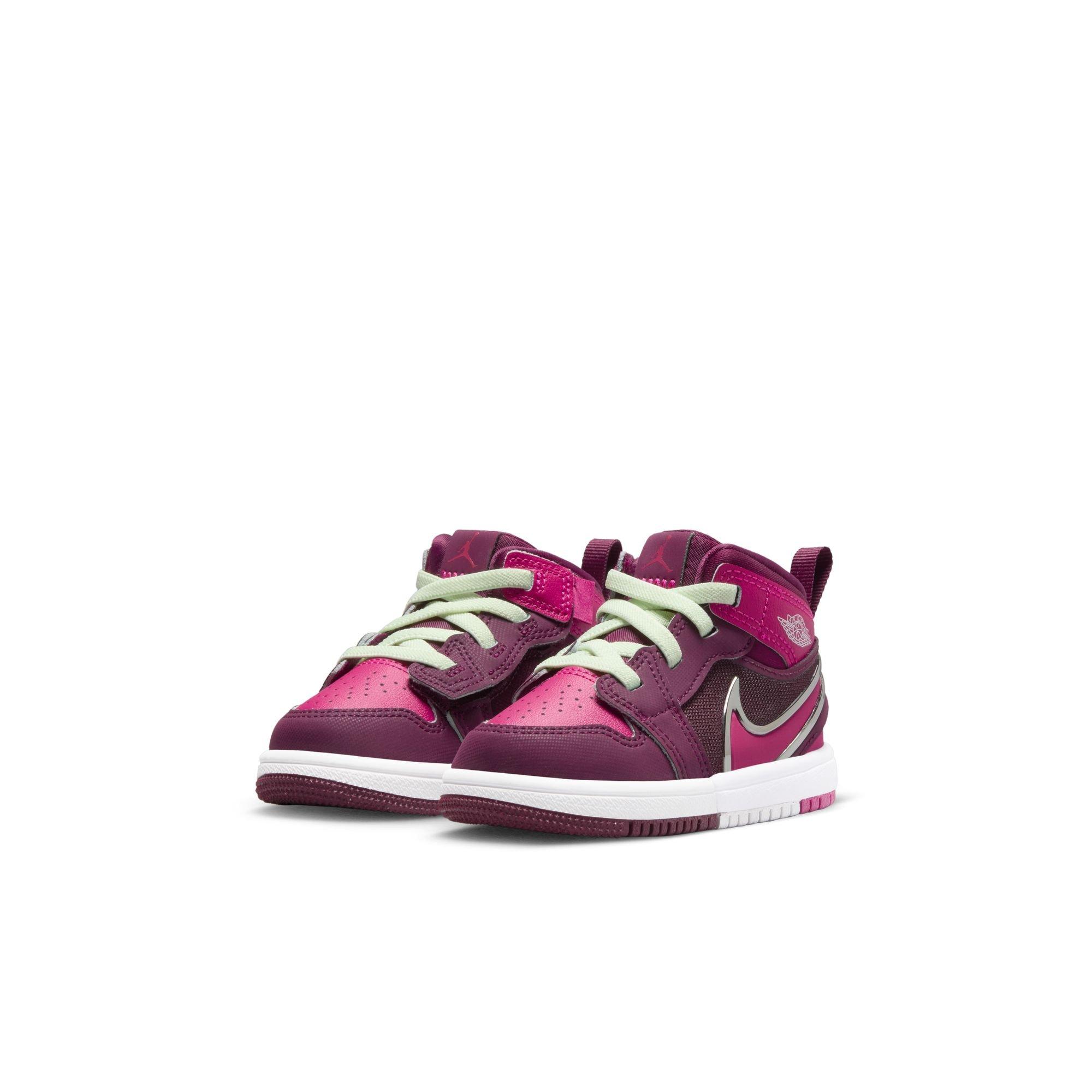 Jordan 1 Mid RM EasyOn Toddler Girls' "Bordeaux/Active Pink/White/Volt Tint" Shoe