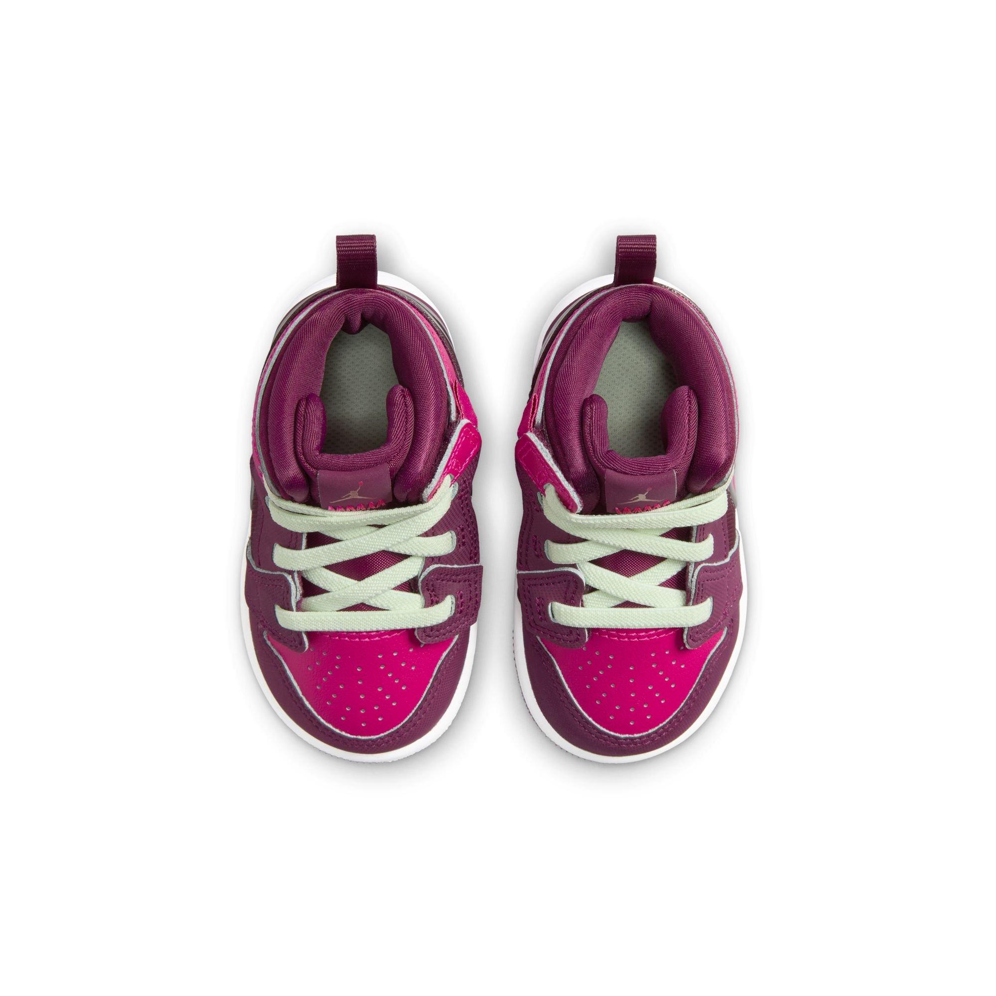 Jordan 1 Mid RM EasyOn Toddler Girls' "Bordeaux/Active Pink/White/Volt Tint" Shoe