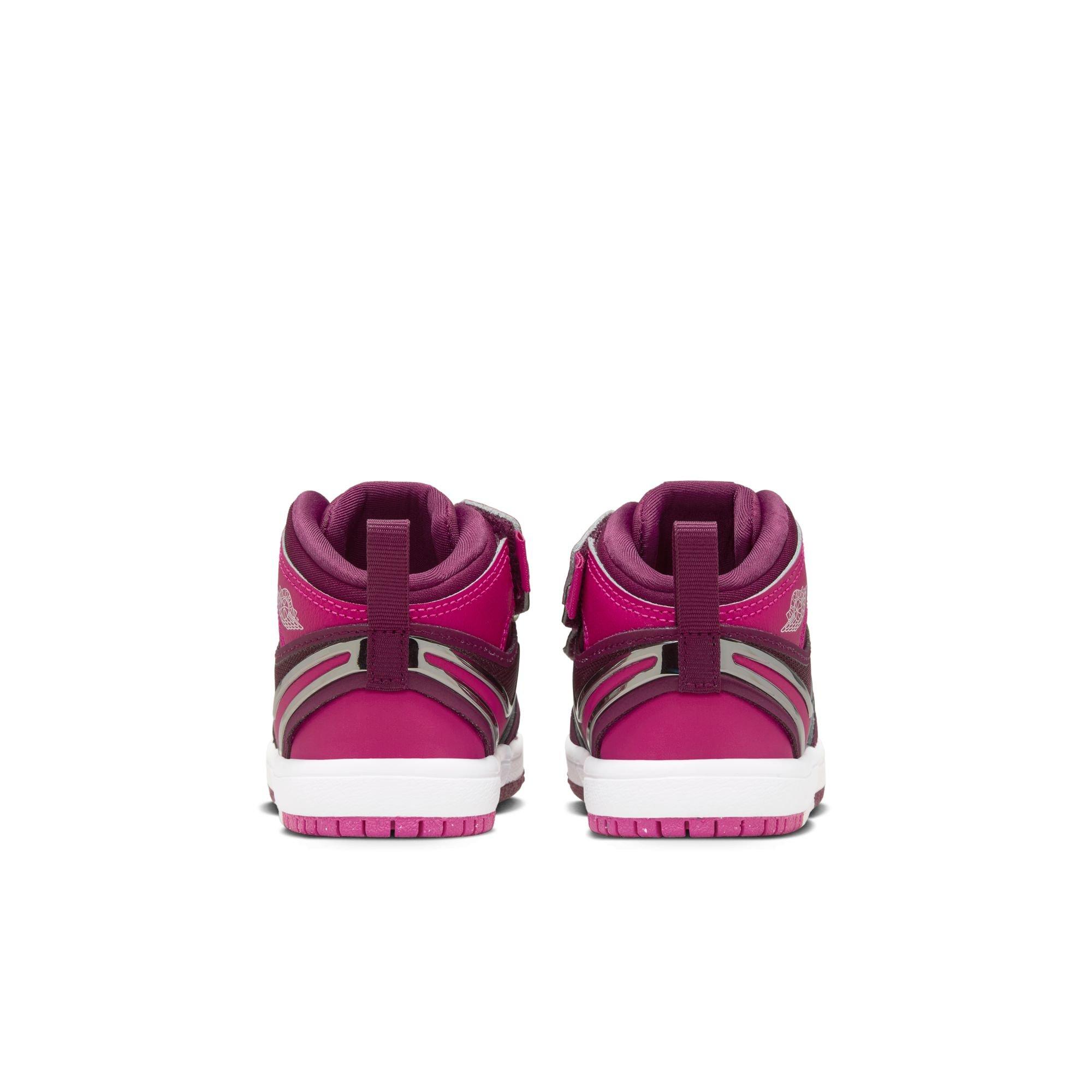 Jordan 1 Mid RM EasyOn Toddler Girls' "Bordeaux/Active Pink/White/Volt Tint" Shoe