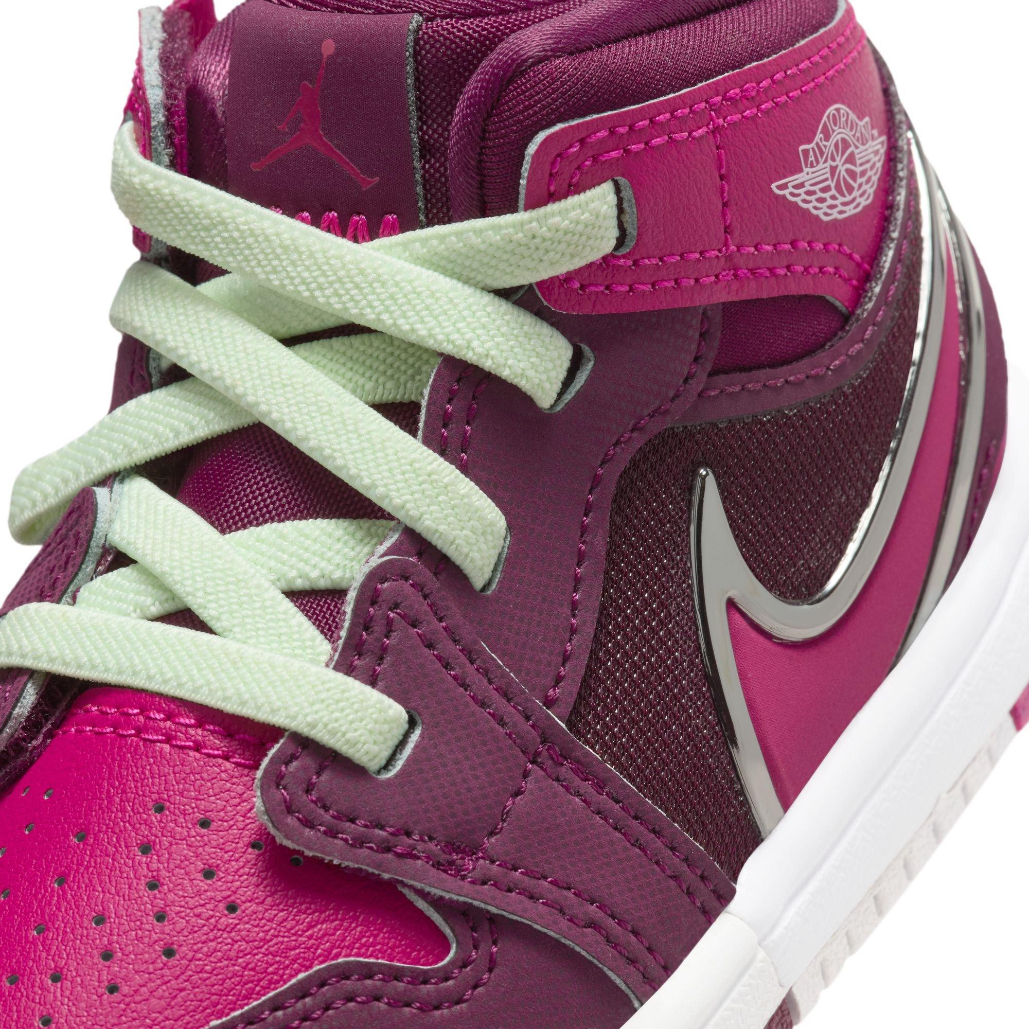 Jordan 1 Mid RM EasyOn Toddler Girls' "Bordeaux/Active Pink/White/Volt Tint" Shoe