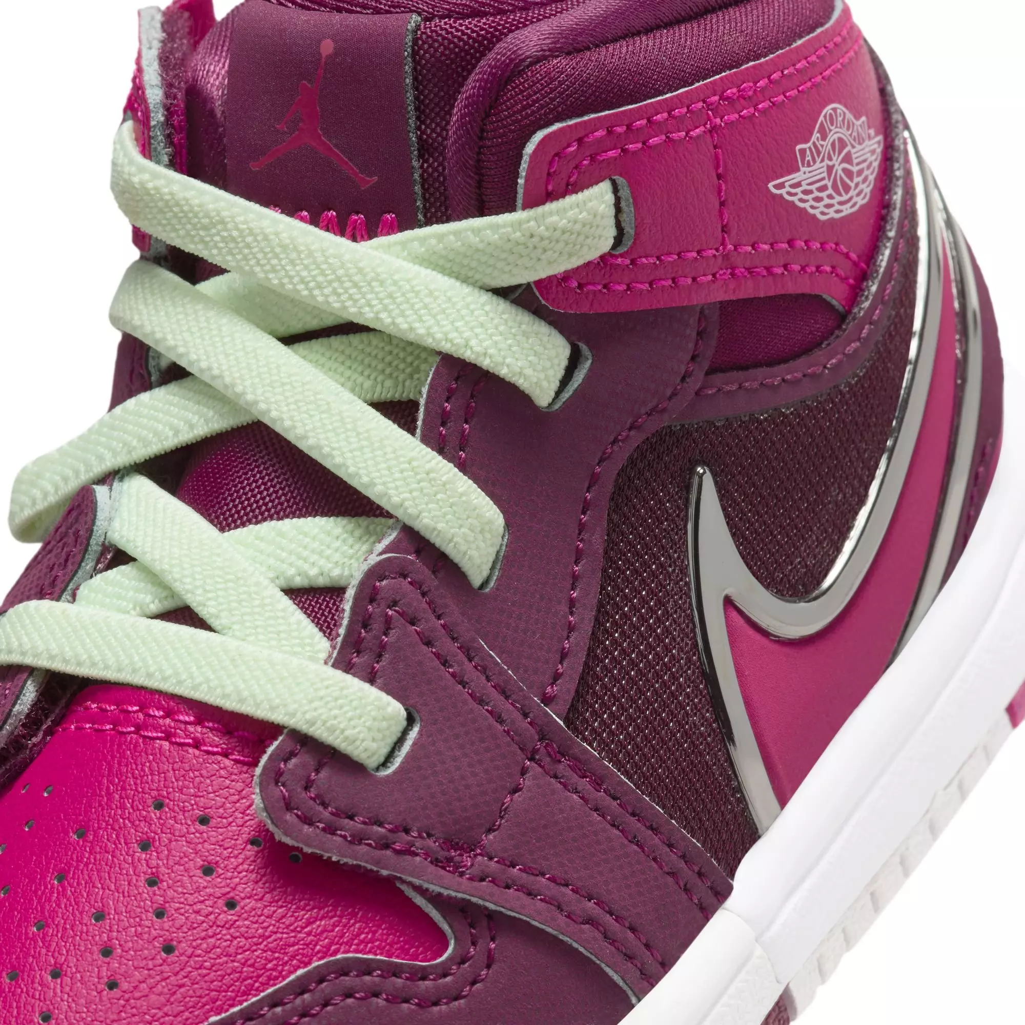 Jordan 1 Mid RM EasyOn "Bordeaux/Active Pink/White/Volt Tint" Toddler Girls' Shoe - WHITE/PINK/MAROON
