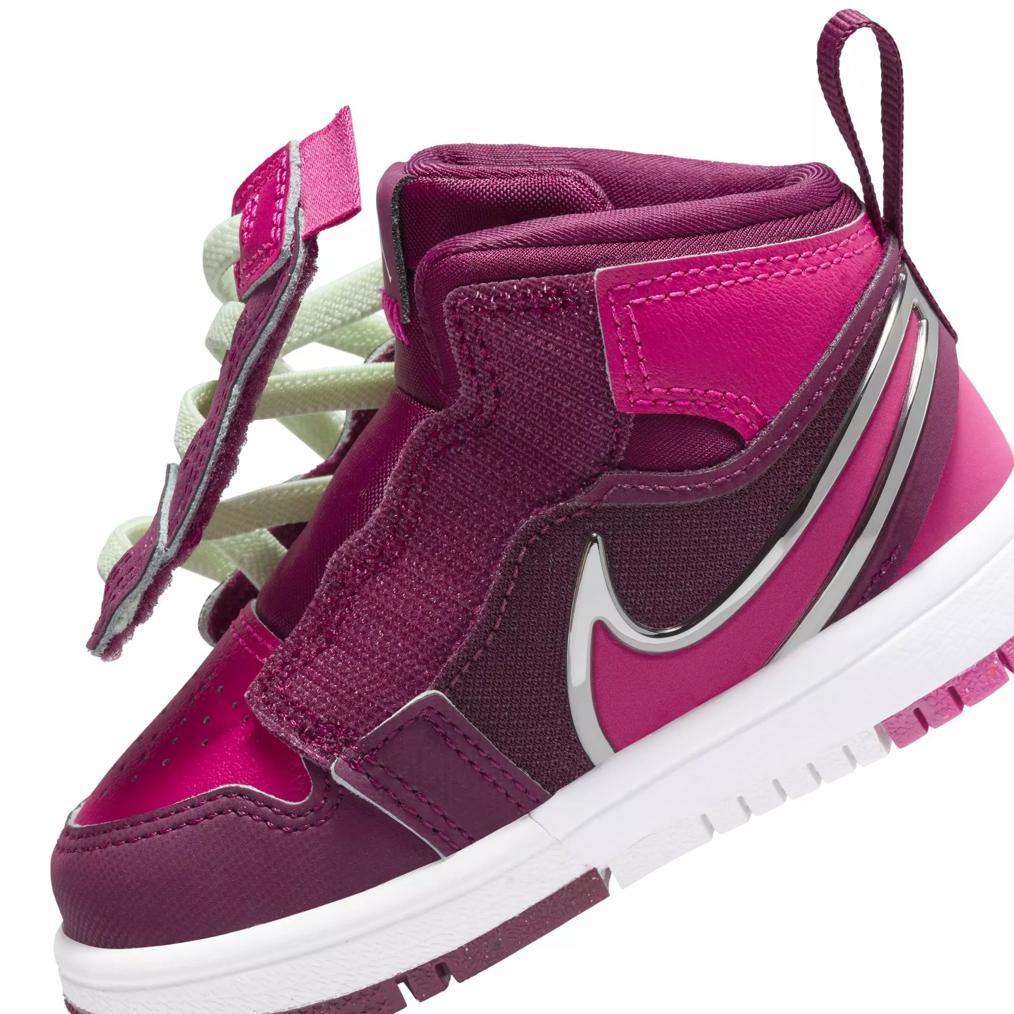 Jordan 1 Mid RM EasyOn "Bordeaux/Active Pink/White/Volt Tint" Toddler Girls' Shoe - WHITE/PINK/MAROON