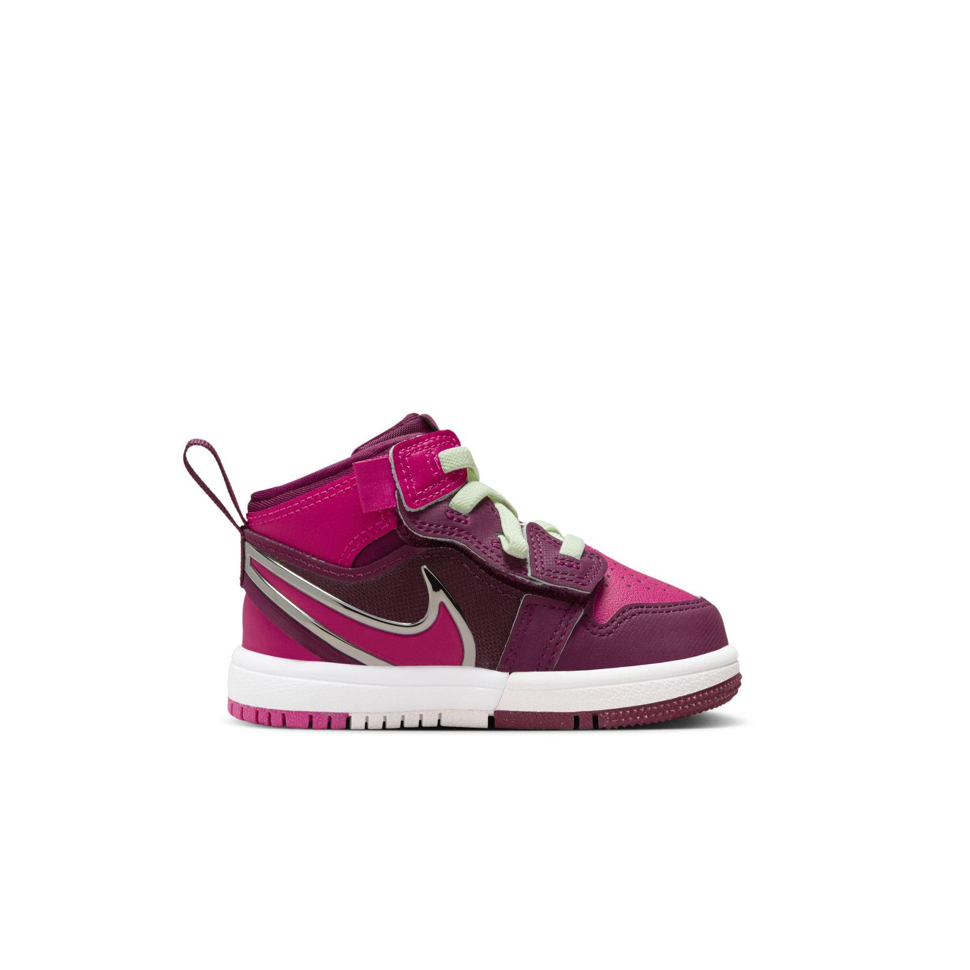 Jordan 1 Mid RM EasyOn Toddler Girls' "Bordeaux/Active Pink/White/Volt Tint" Shoe