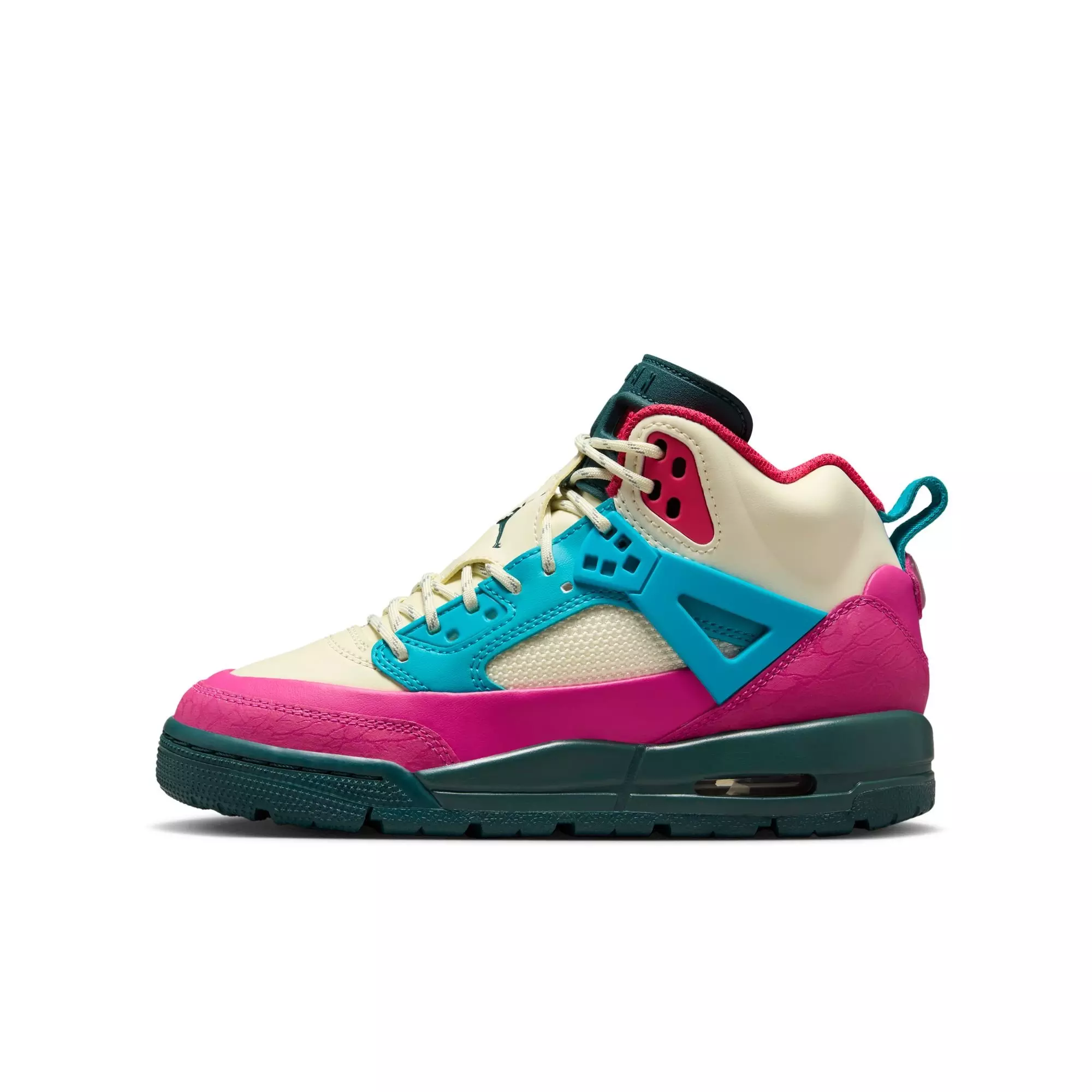Jordan Spizike "Coconut Milk/Oxidized Green/Active Pink" Grade School Girls' Boot - WHITE/PINK/BLUE