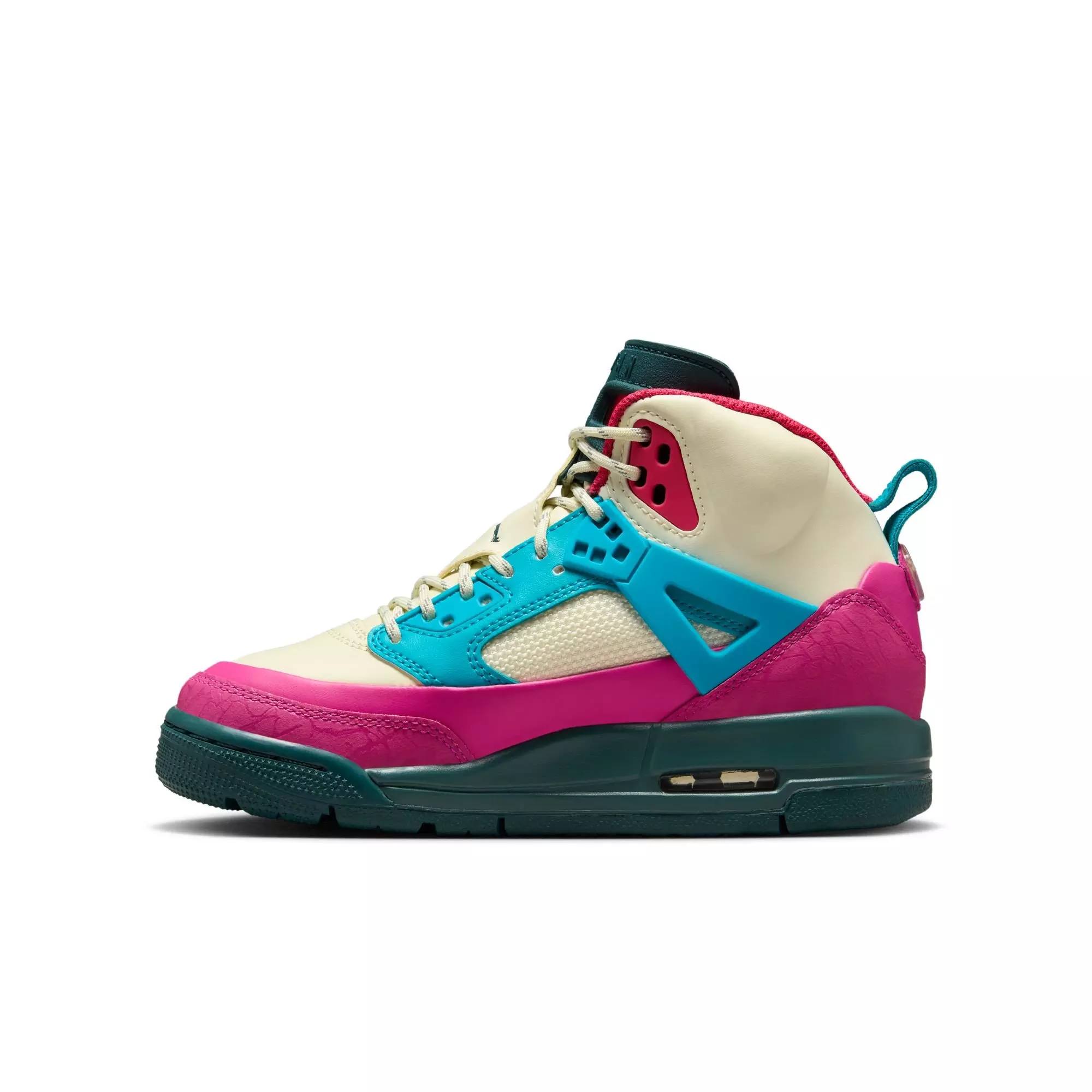 Jordan Spizike "Coconut Milk/Oxidized Green/Active Pink" Grade School Girls' Boot - WHITE/PINK/BLUE