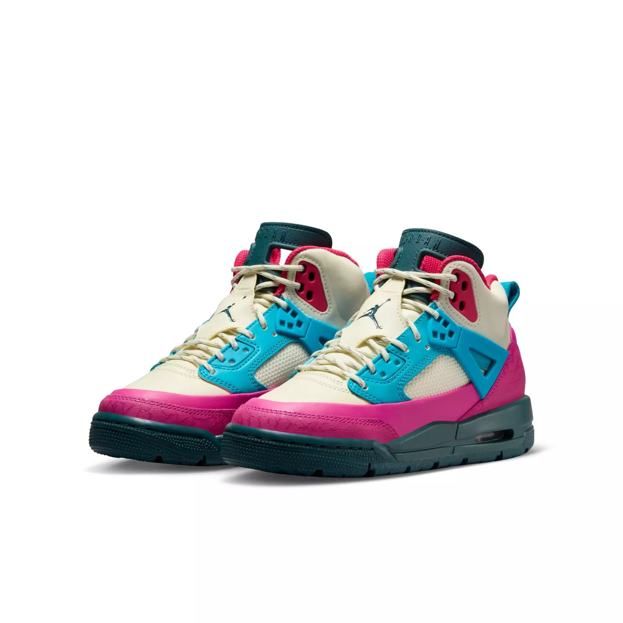 Jordan Spizike "Coconut Milk/Oxidized Green/Active Pink" Grade School Girls' Boot - WHITE/PINK/BLUE