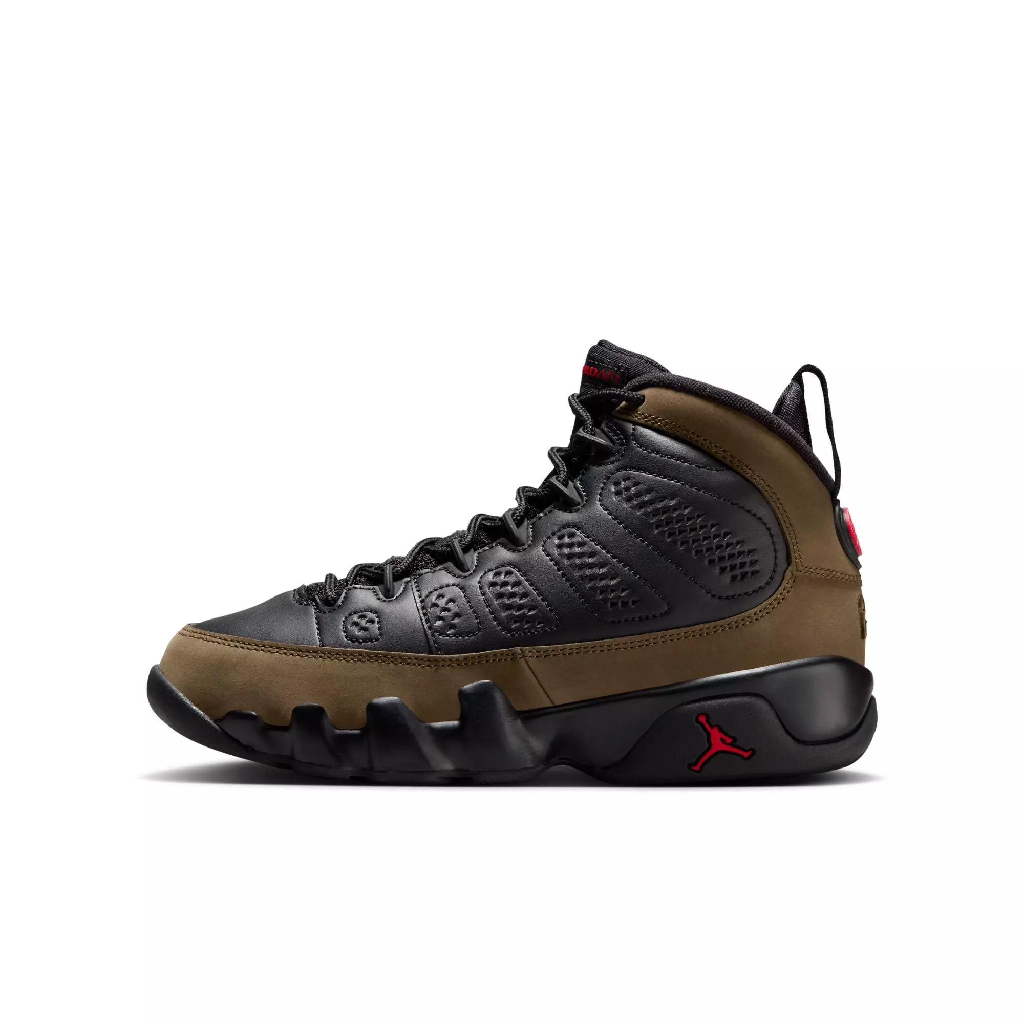 Jordan 9 Retro "Olive" Grade School Kids' Shoe - BLACK/TRUE RED/LIGHT OLIVE